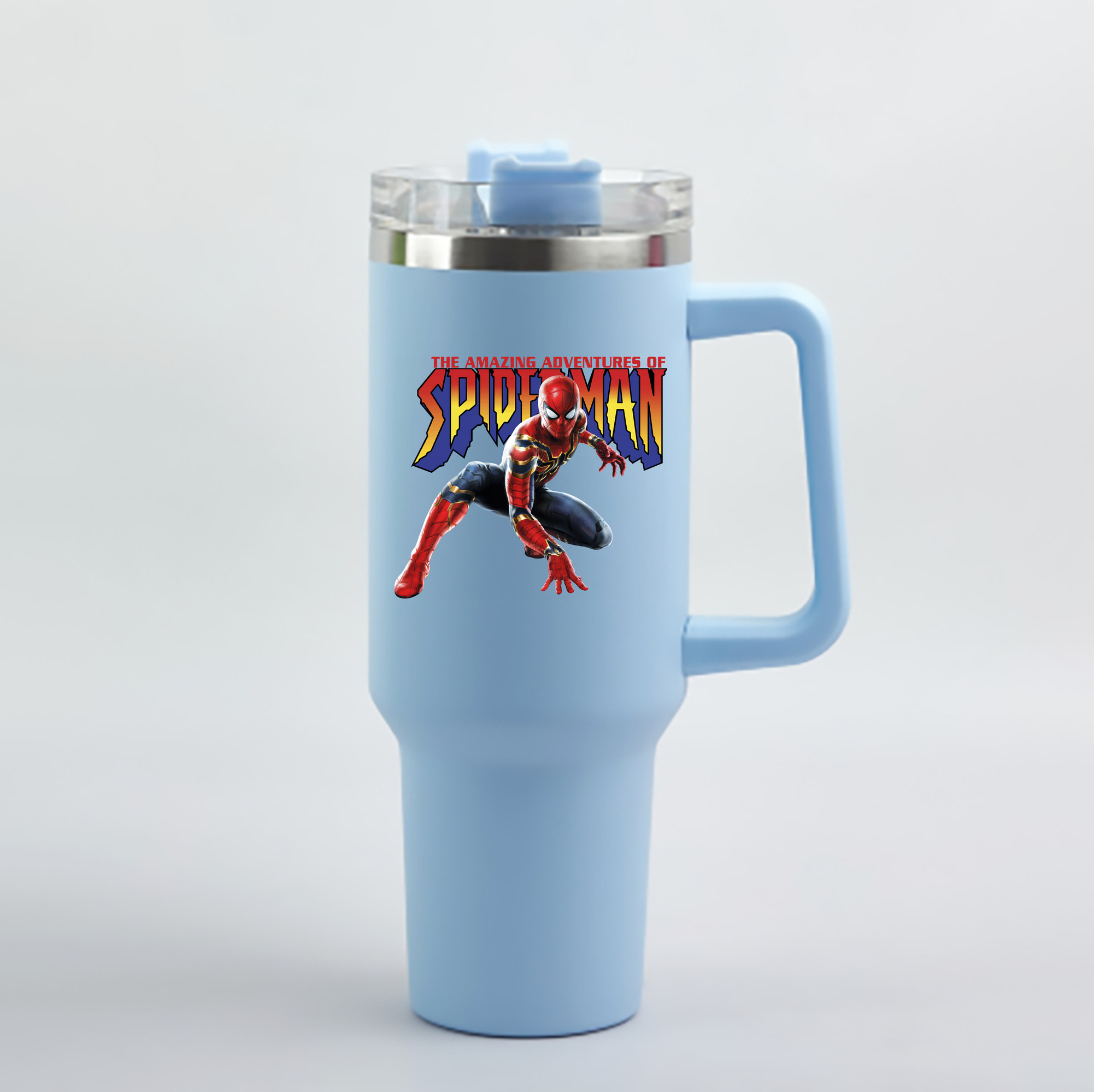 （画像用） Spider Man スパイダーマン 1200mL車用タンブラー - クリスタルステッカー（プラスチックストロー付き）