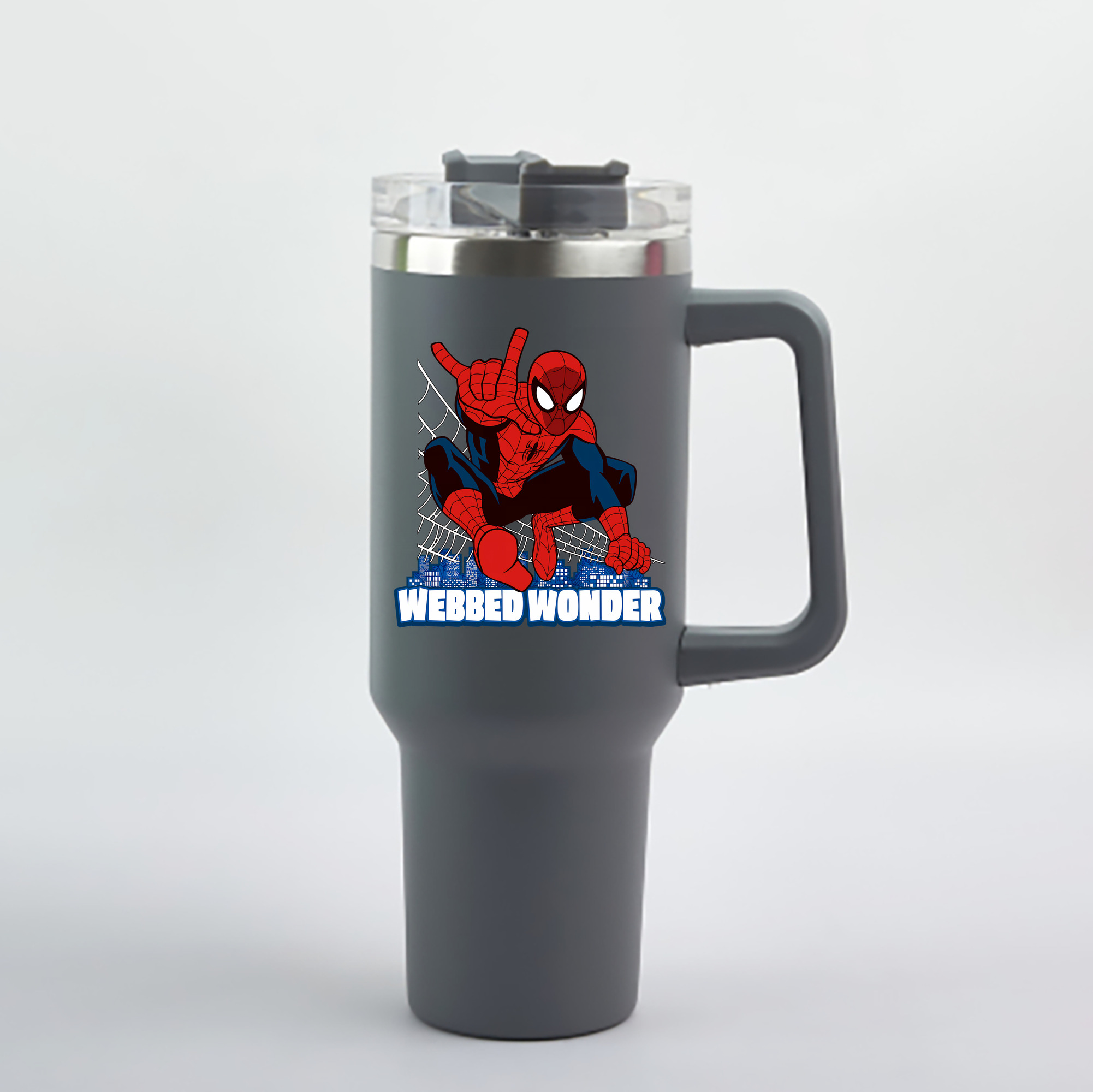 （画像用） Spider Man スパイダーマン 1200mL車用タンブラー - クリスタルステッカー（プラスチックストロー付き）