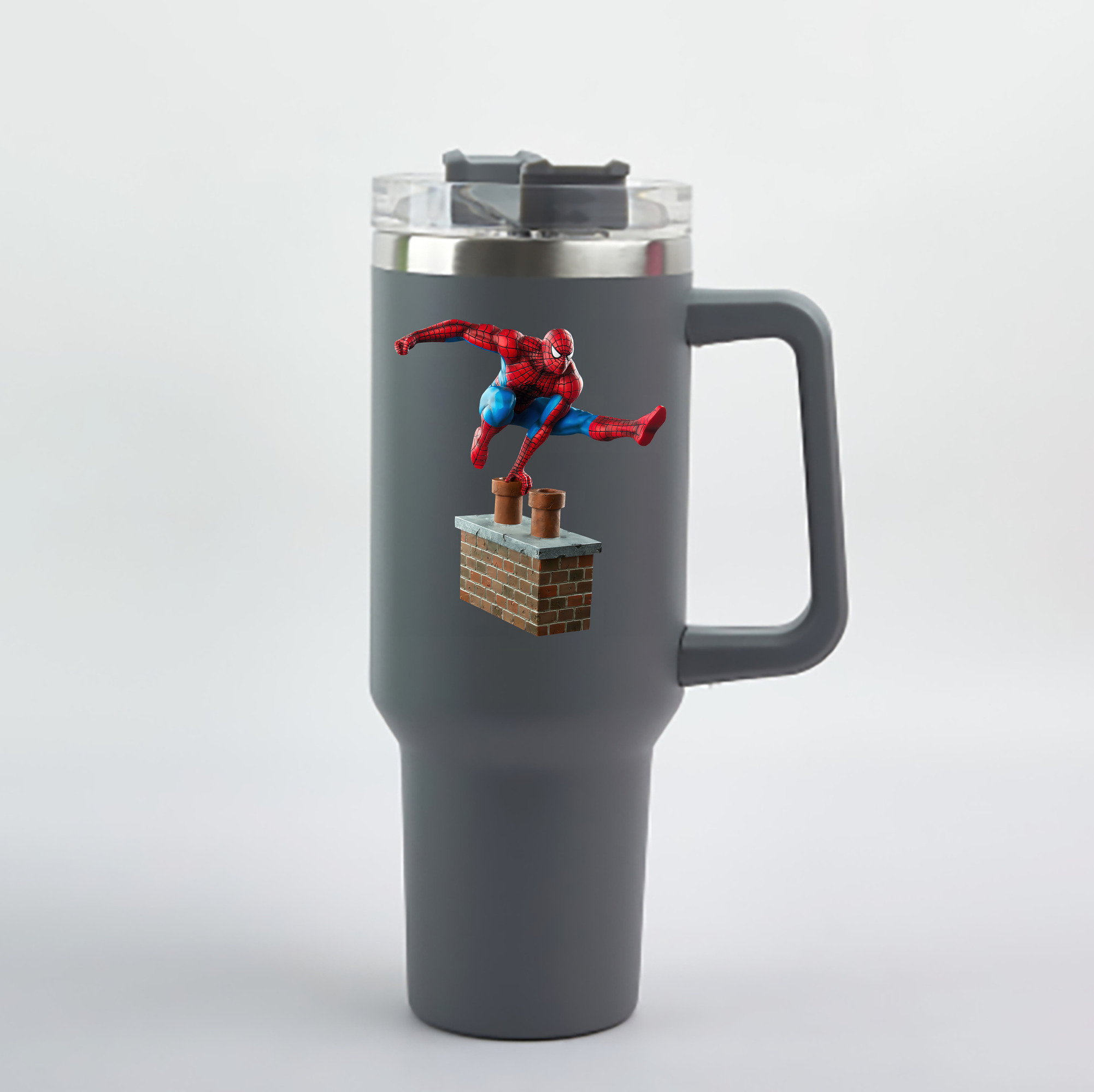 （画像用） Spider Man スパイダーマン 1200mL車用タンブラー - クリスタルステッカー（プラスチックストロー付き）