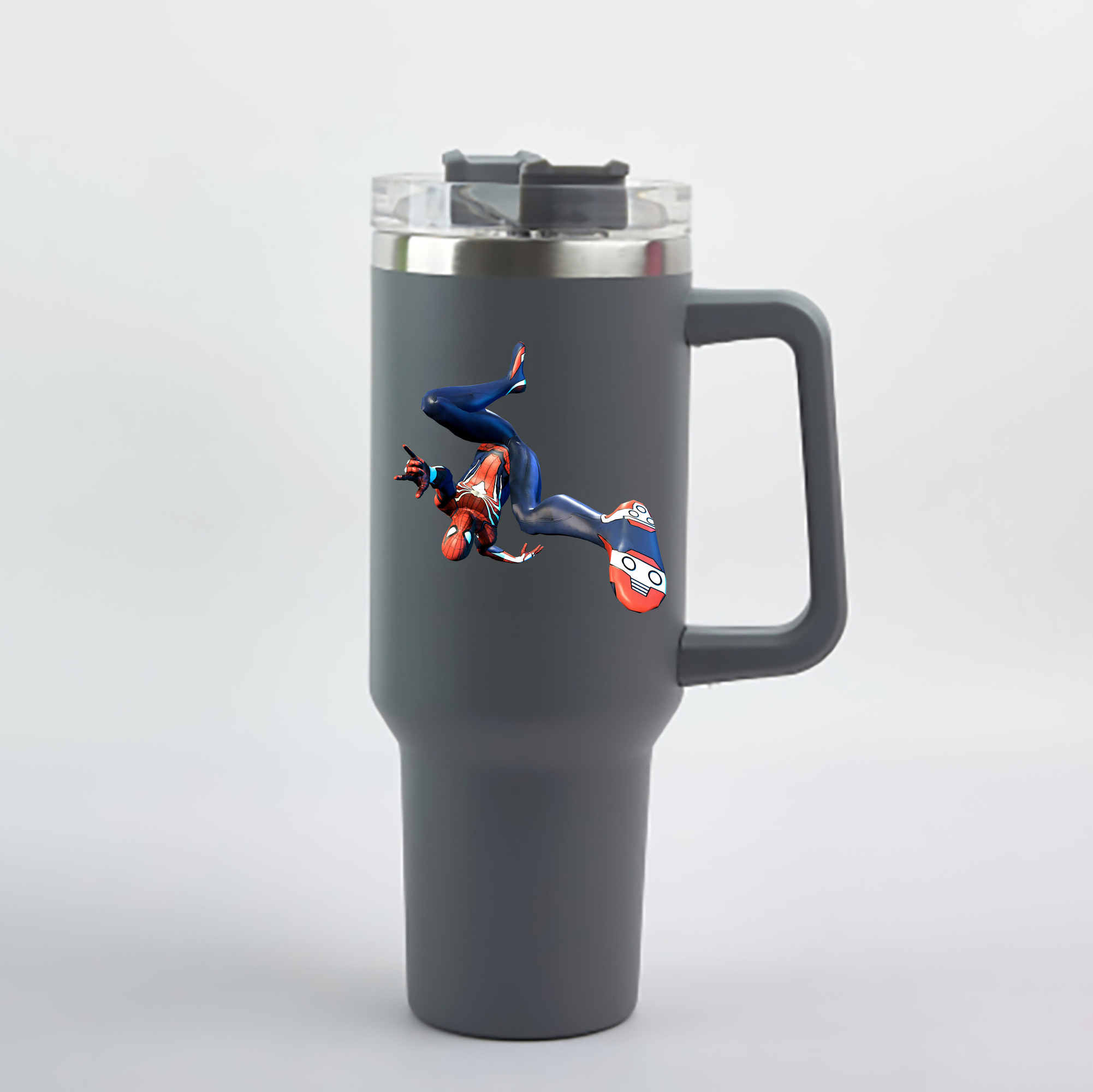 （画像用） Spider Man スパイダーマン 1200mL車用タンブラー - クリスタルステッカー（プラスチックストロー付き）