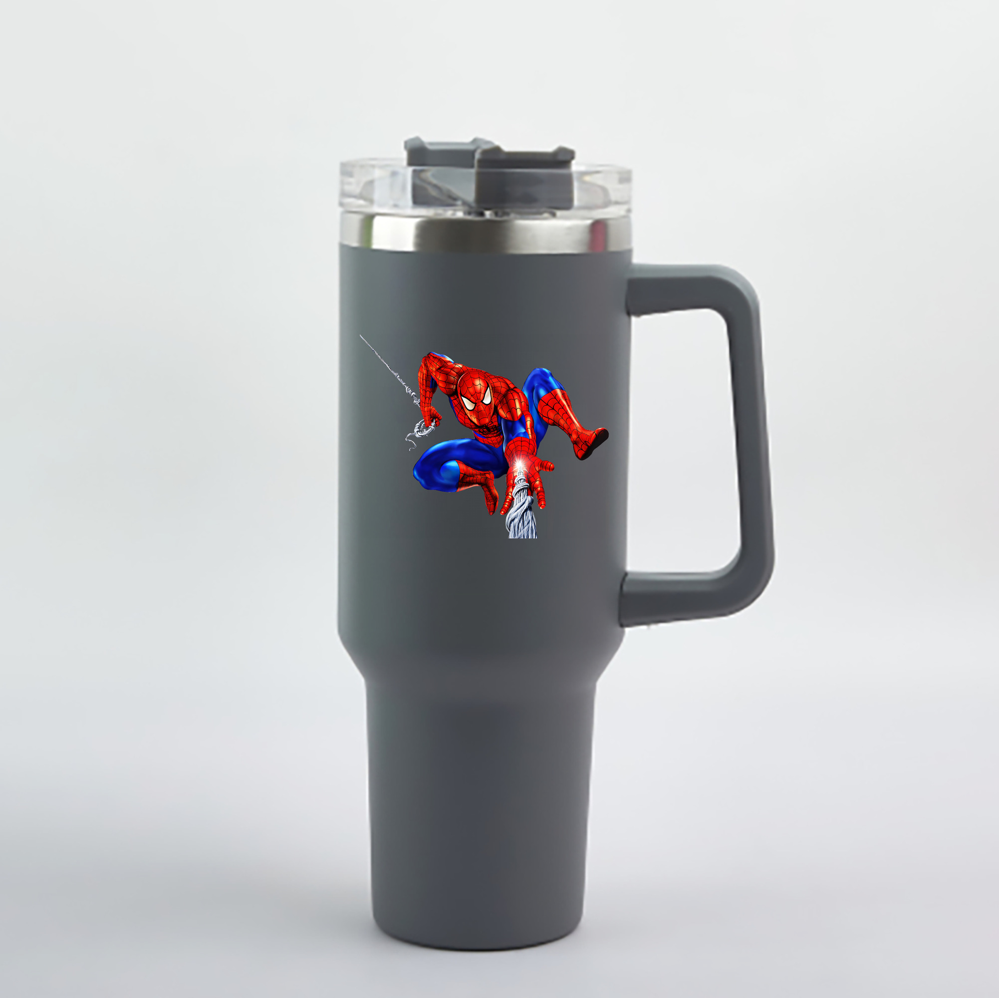 （画像用） Spider Man スパイダーマン 1200mL車用タンブラー - クリスタルステッカー（プラスチックストロー付き）