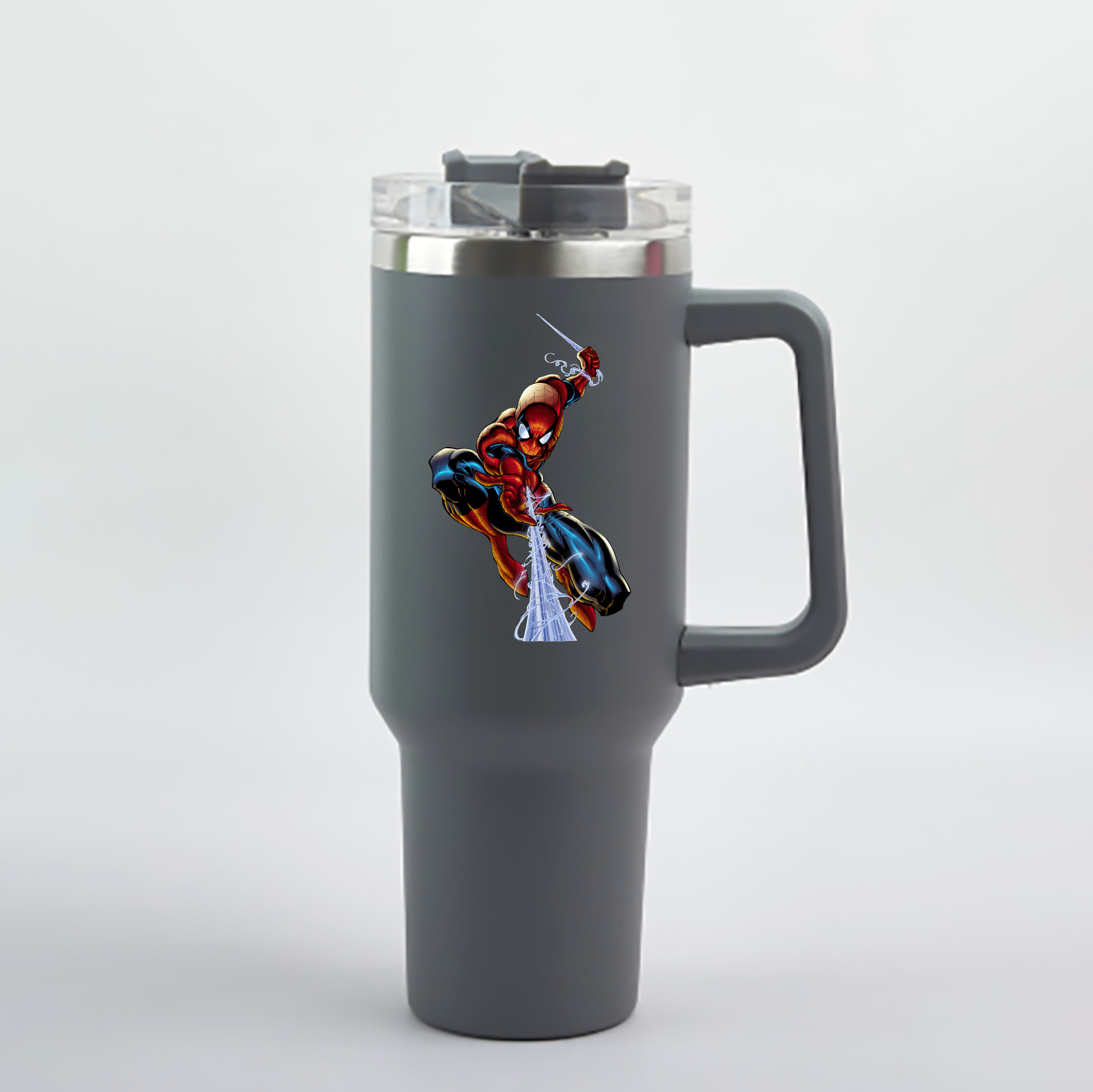 （画像用） Spider Man スパイダーマン 1200mL車用タンブラー - クリスタルステッカー（プラスチックストロー付き）
