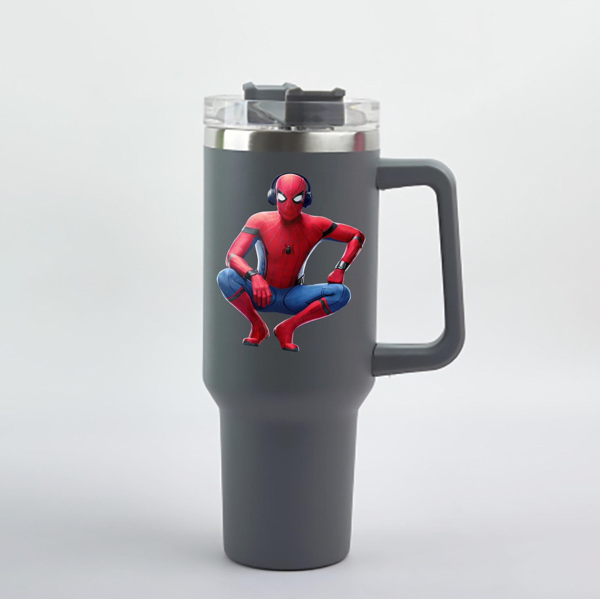 （画像用） Spider Man スパイダーマン 1200mL車用タンブラー - クリスタルステッカー（プラスチックストロー付き）