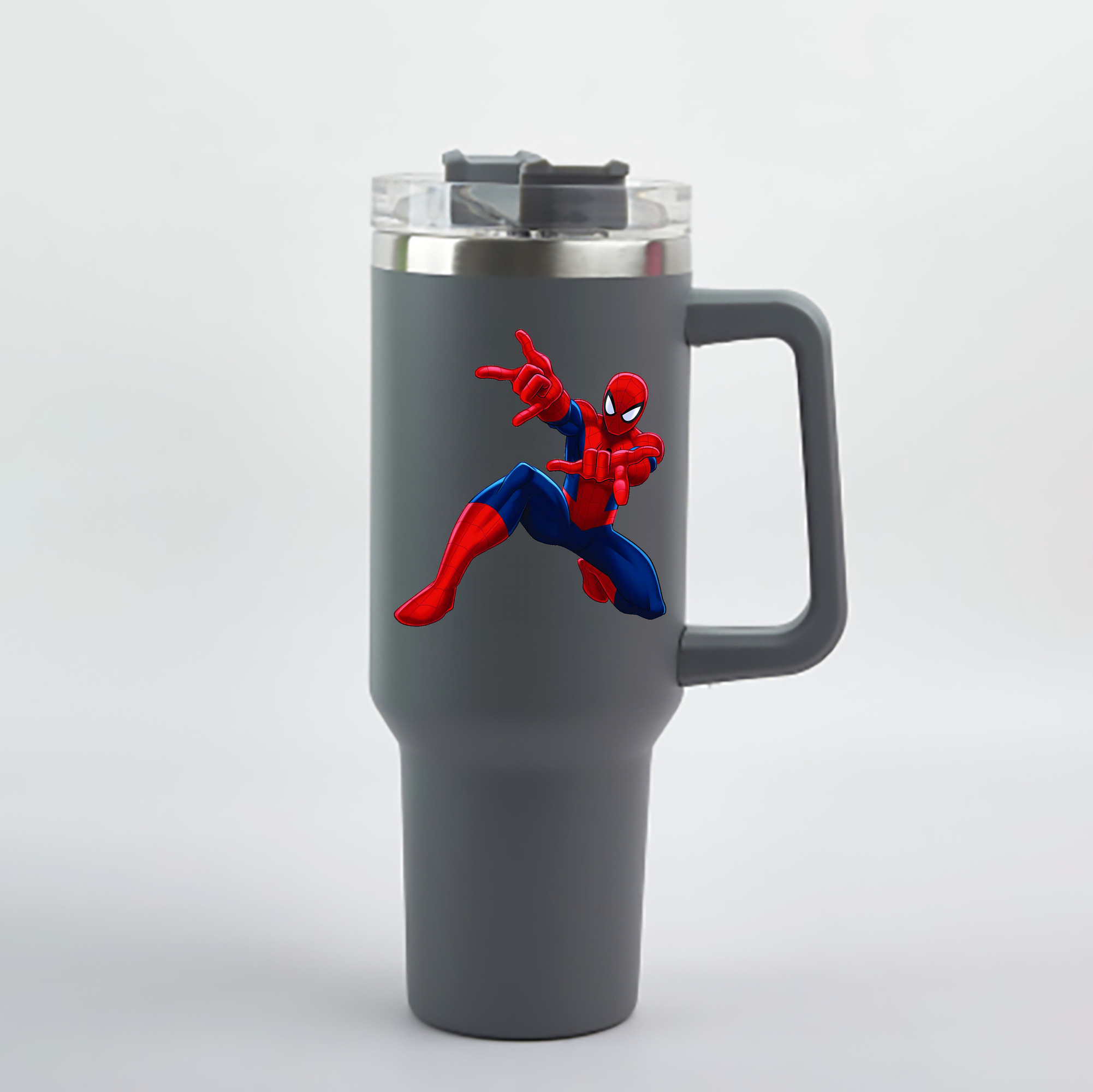 （画像用） Spider Man スパイダーマン 1200mL車用タンブラー - クリスタルステッカー（プラスチックストロー付き）