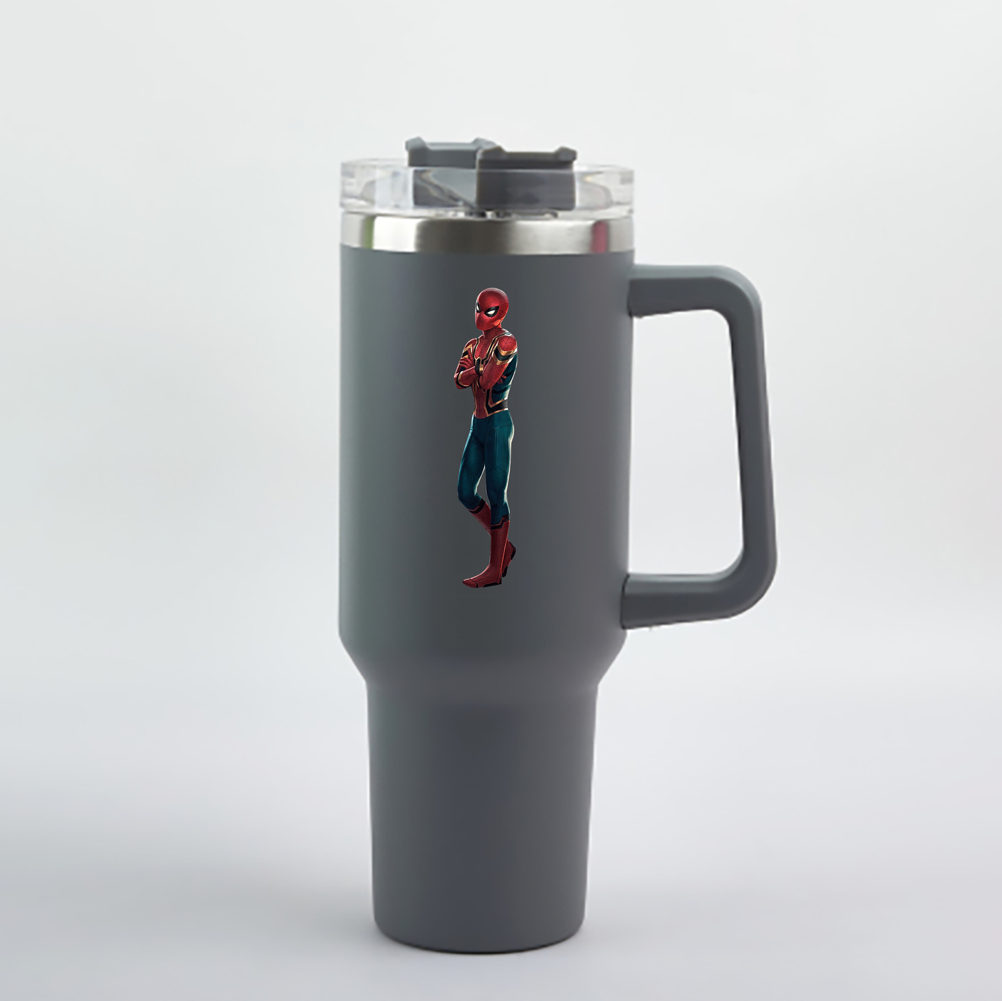 （画像用） Spider Man スパイダーマン 1200mL車用タンブラー - クリスタルステッカー（プラスチックストロー付き）