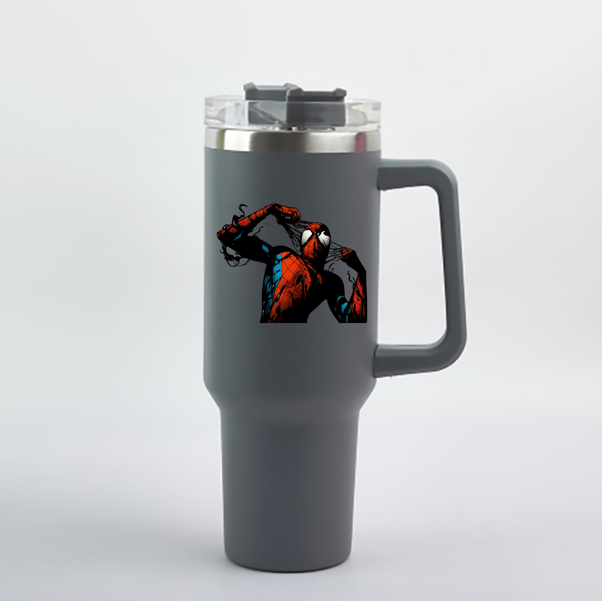 （画像用） Spider Man スパイダーマン 1200mL車用タンブラー - クリスタルステッカー（プラスチックストロー付き）