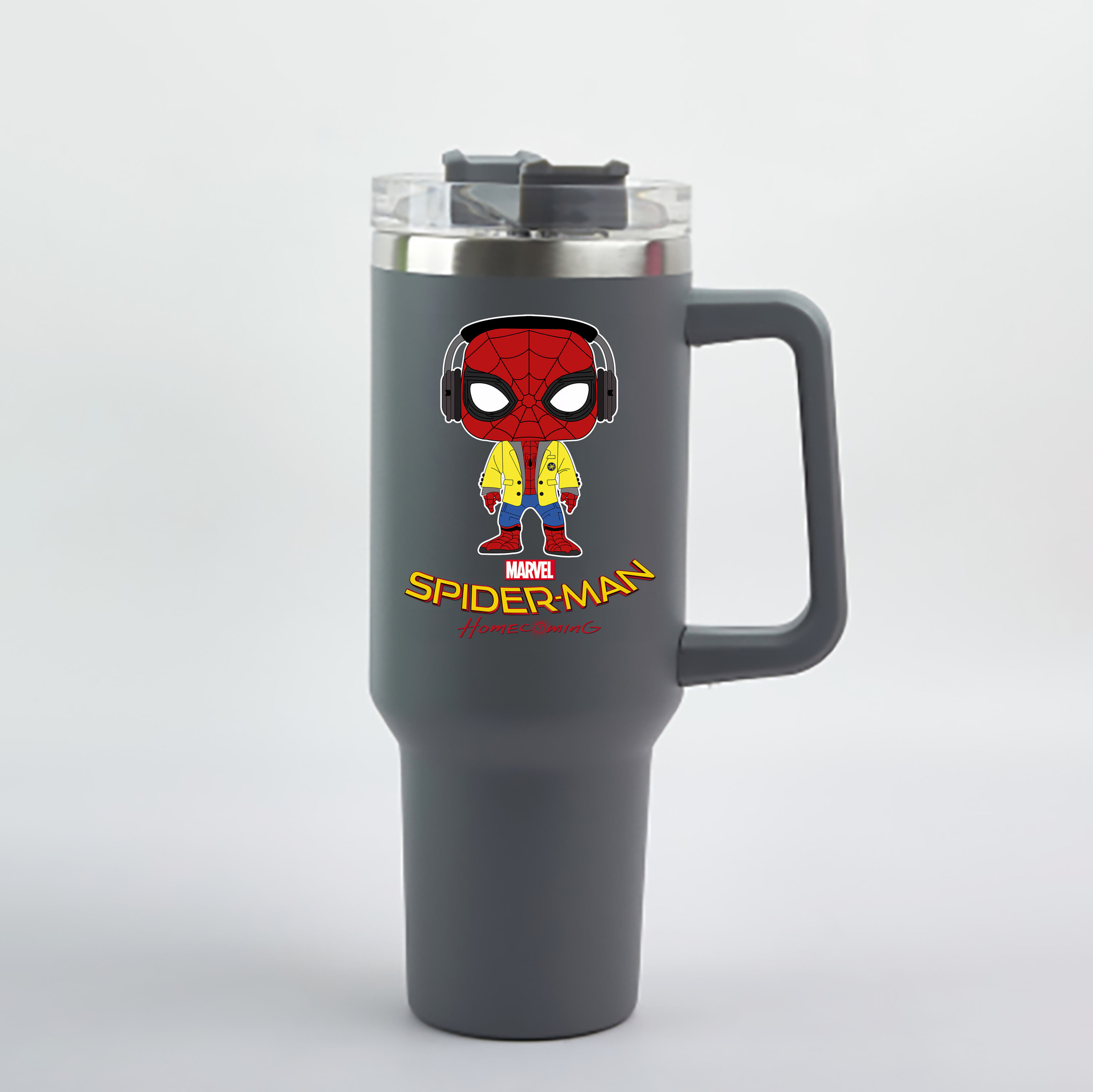 （画像用） Spider Man スパイダーマン 1200mL車用タンブラー - クリスタルステッカー（プラスチックストロー付き）