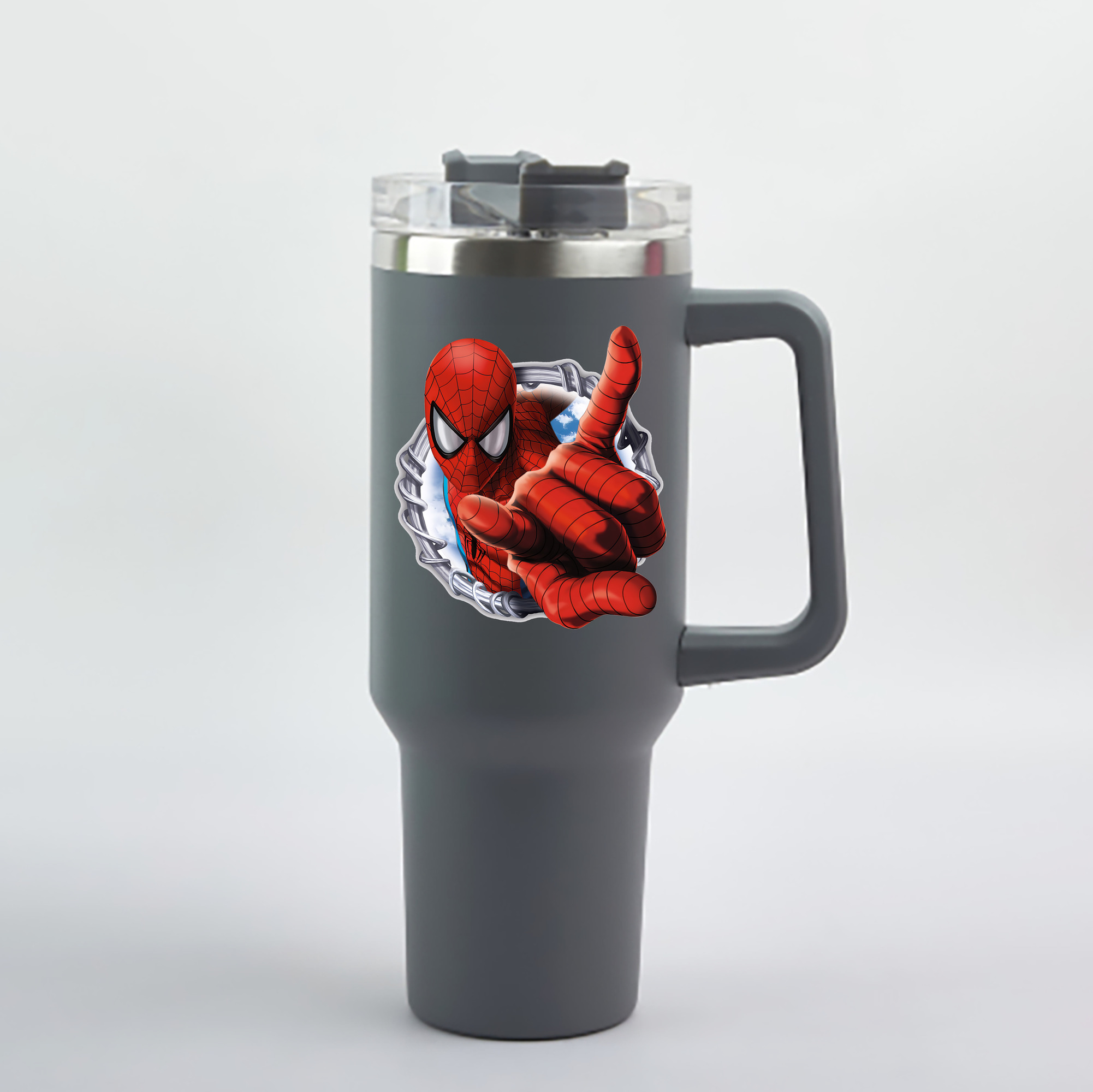 （画像用） Spider Man スパイダーマン 1200mL車用タンブラー - クリスタルステッカー（プラスチックストロー付き）