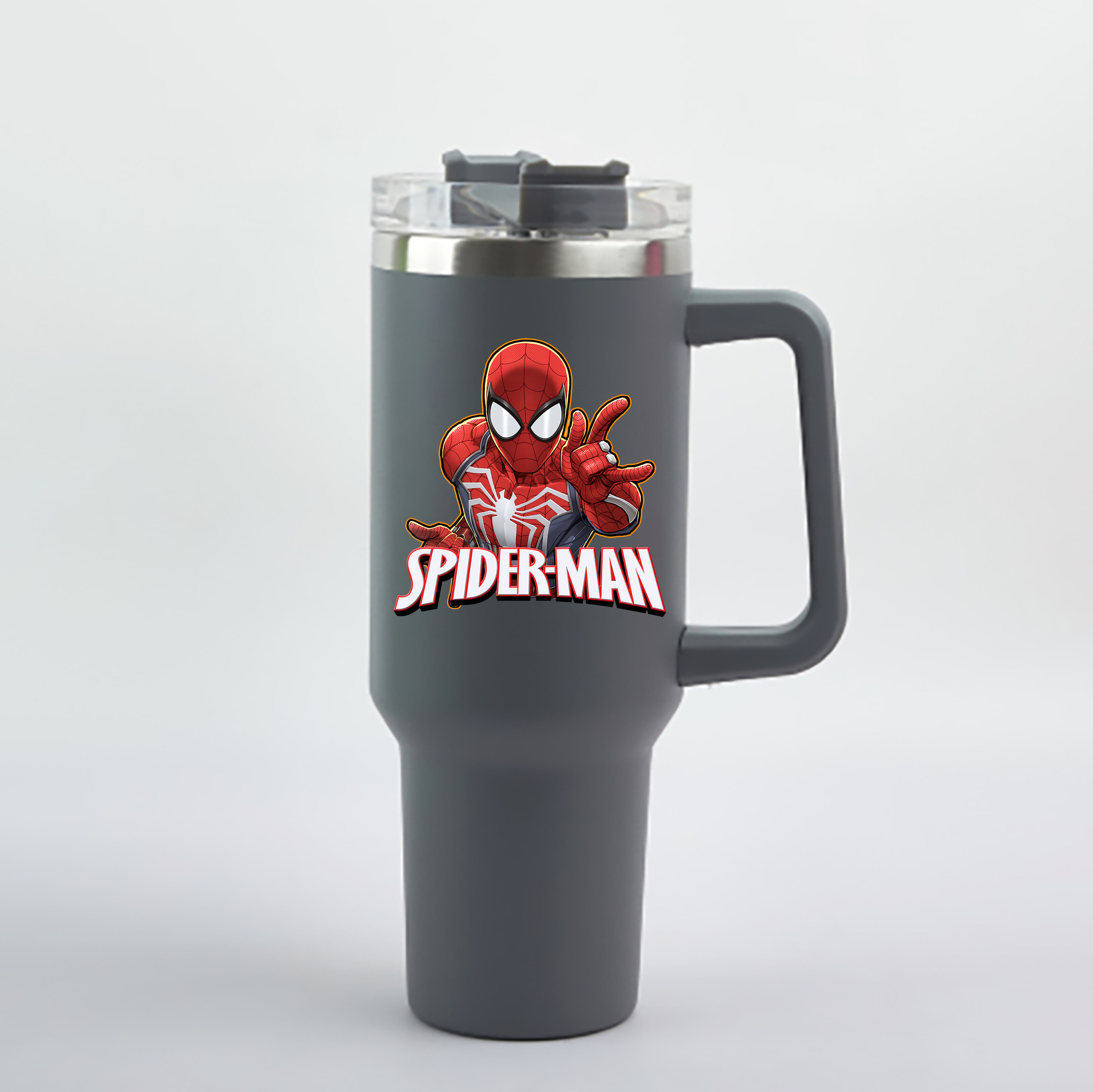 （画像用） Spider Man スパイダーマン 1200mL車用タンブラー - クリスタルステッカー（プラスチックストロー付き）
