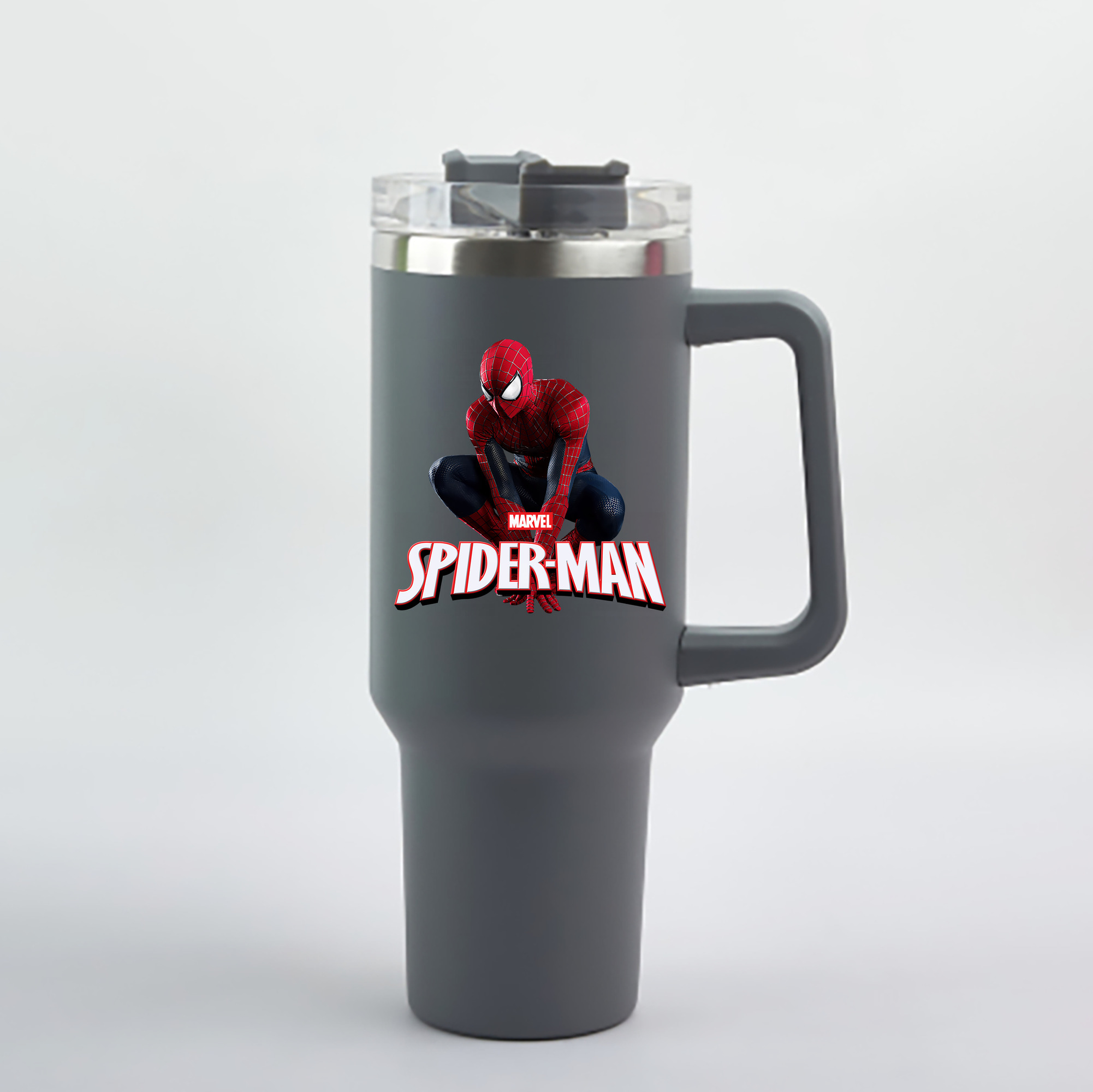 （画像用） Spider Man スパイダーマン 1200mL車用タンブラー - クリスタルステッカー（プラスチックストロー付き）