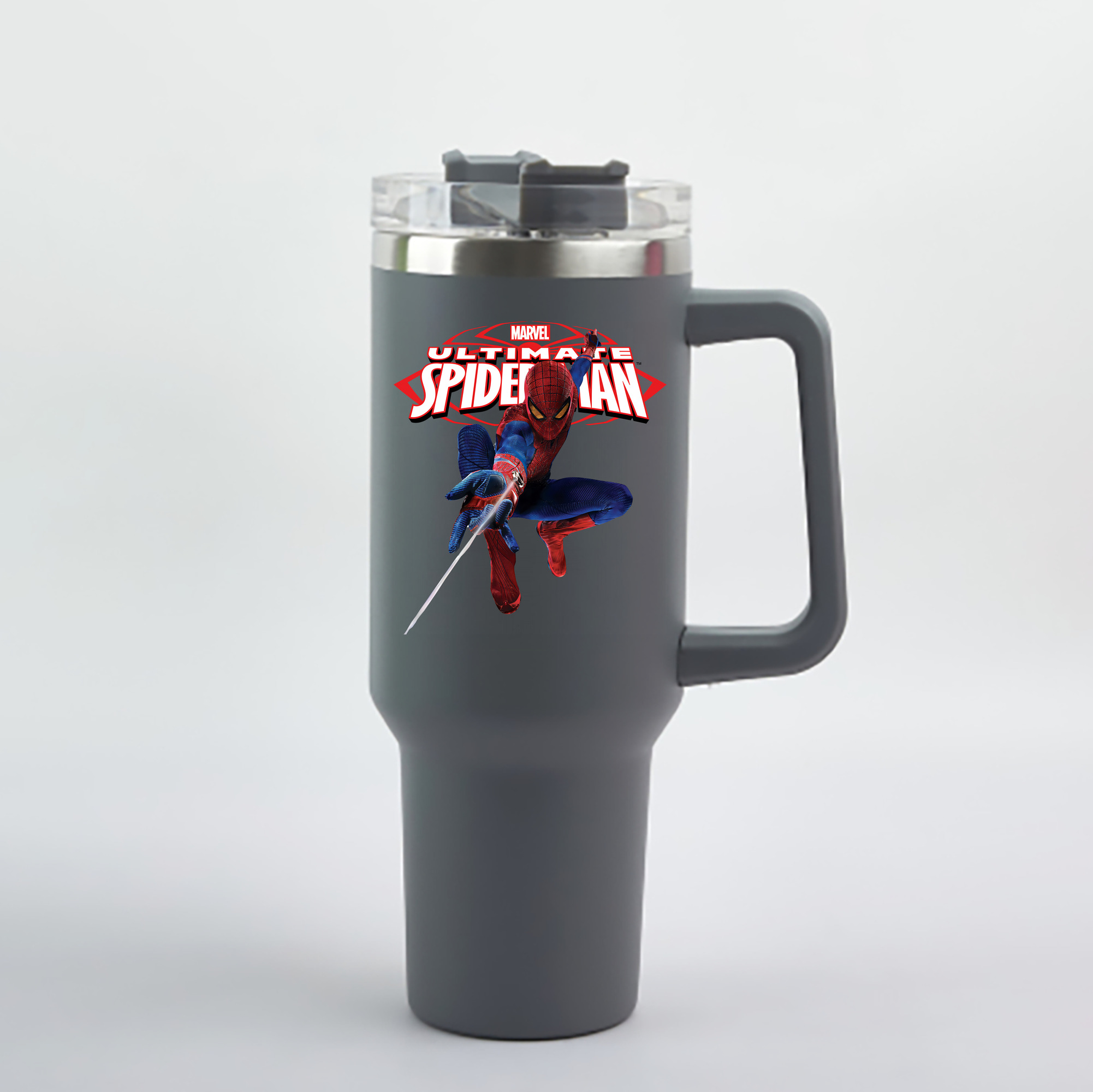 （画像用） Spider Man スパイダーマン 1200mL車用タンブラー - クリスタルステッカー（プラスチックストロー付き）