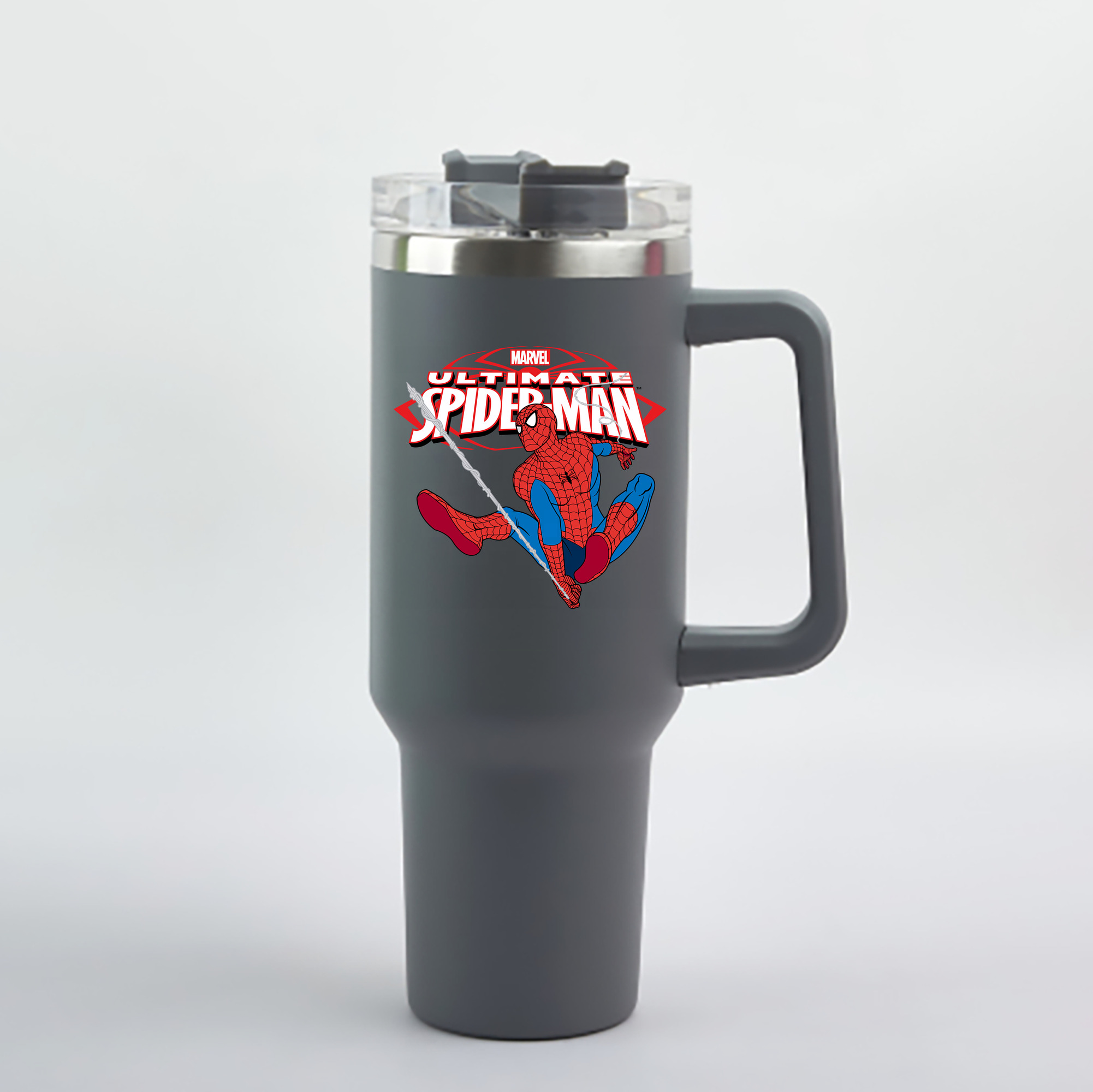 （画像用） Spider Man スパイダーマン 1200mL車用タンブラー - クリスタルステッカー（プラスチックストロー付き）