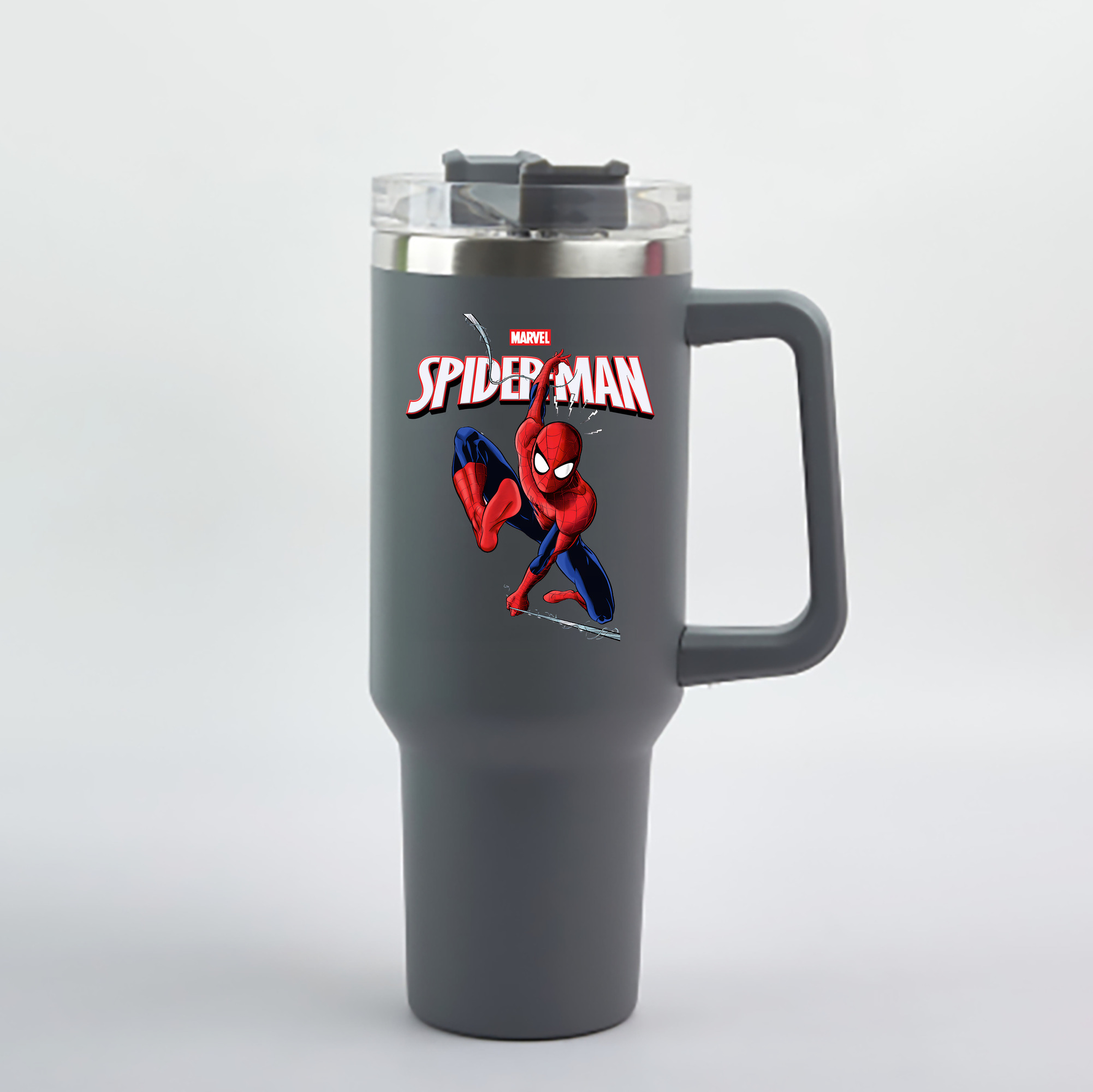 （画像用） Spider Man スパイダーマン 1200mL車用タンブラー - クリスタルステッカー（プラスチックストロー付き）