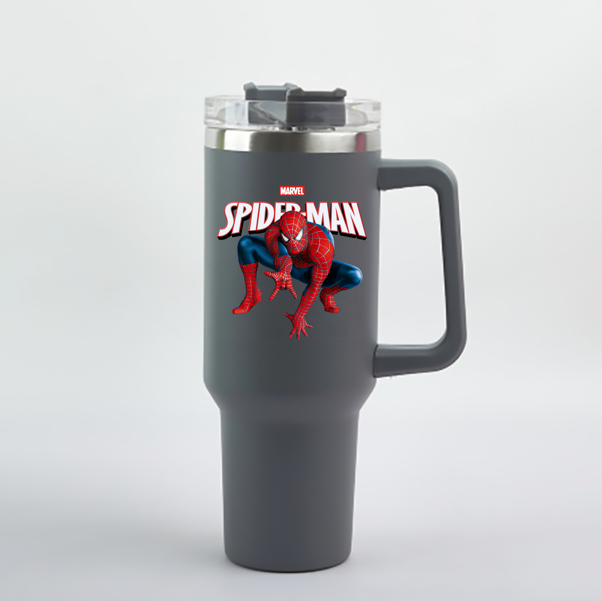 （画像用） Spider Man スパイダーマン 1200mL車用タンブラー - クリスタルステッカー（プラスチックストロー付き）