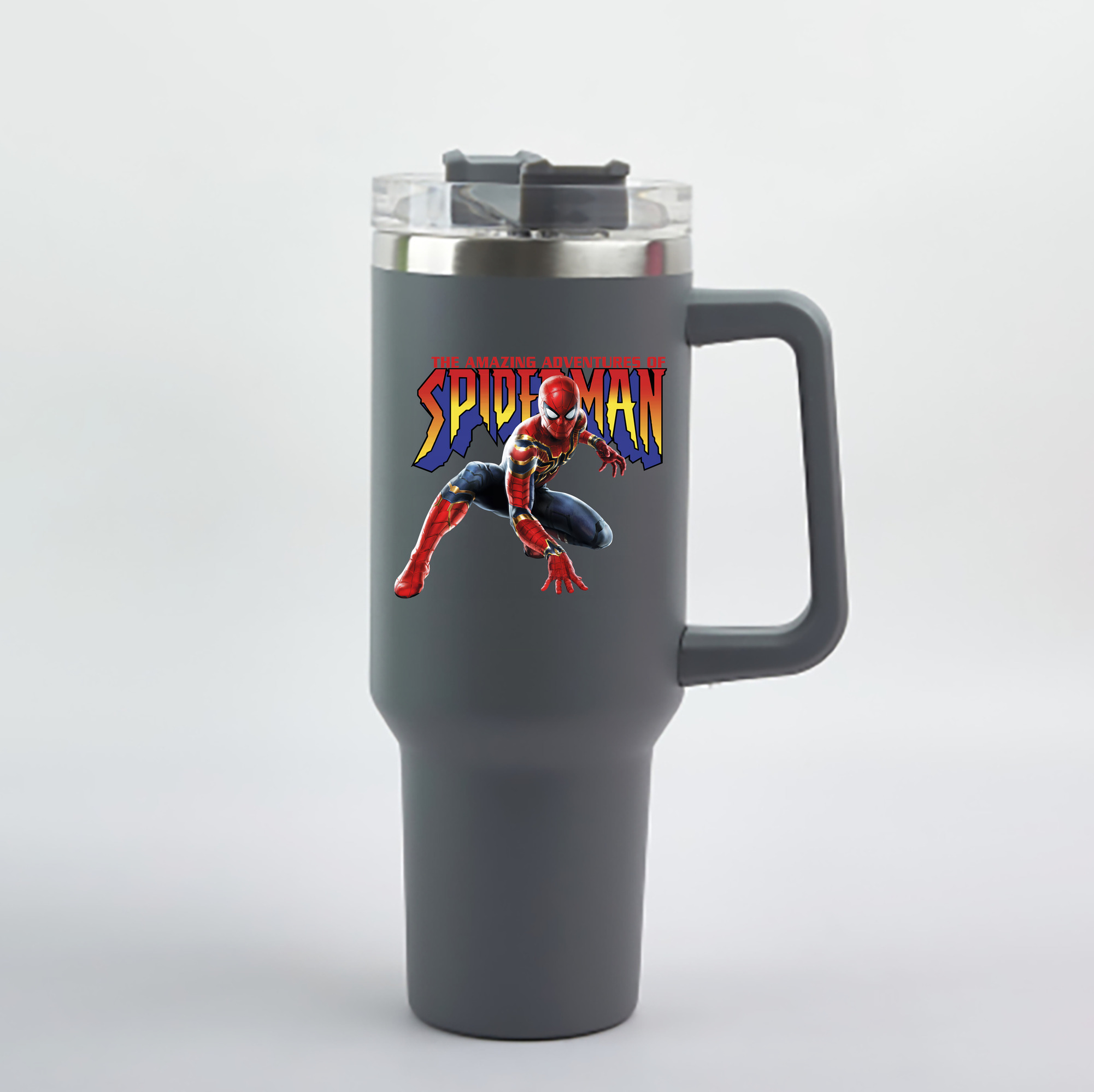 （画像用） Spider Man スパイダーマン 1200mL車用タンブラー - クリスタルステッカー（プラスチックストロー付き）
