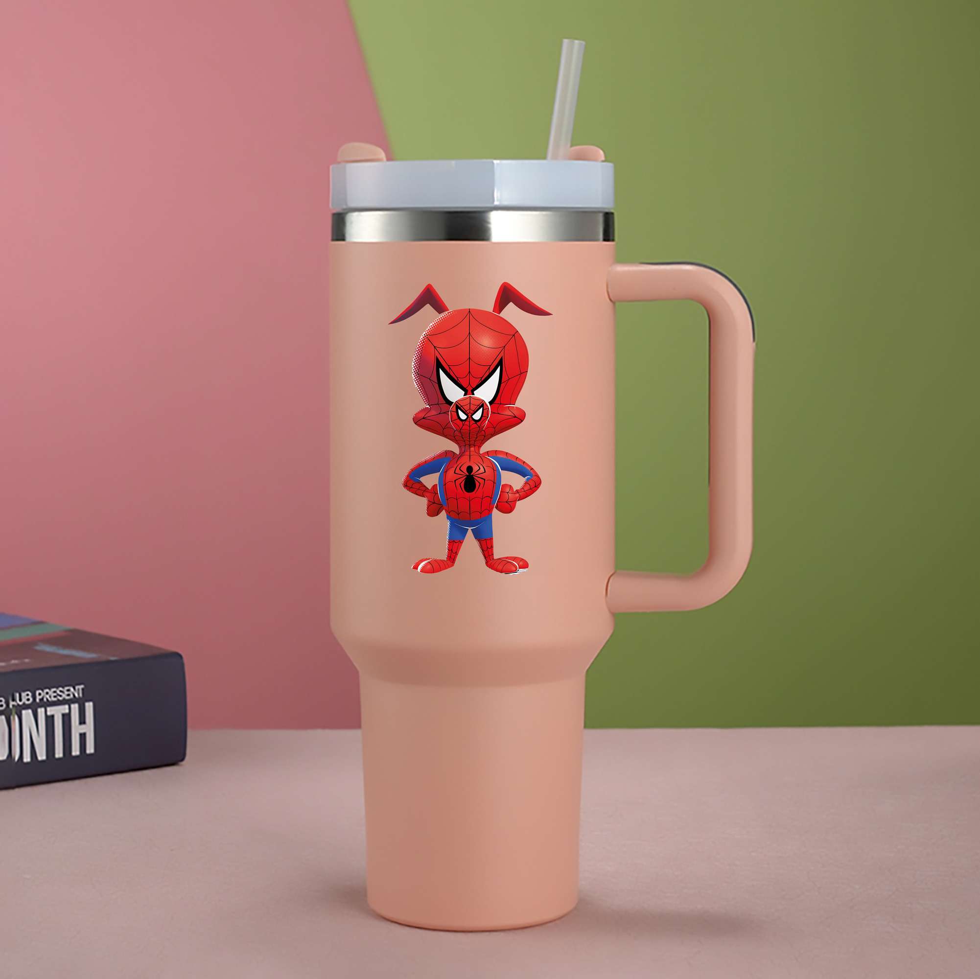 （画像用） Spider Man スパイダーマン 1200mL車用タンブラー - クリスタルステッカー（プラスチックストロー付き）