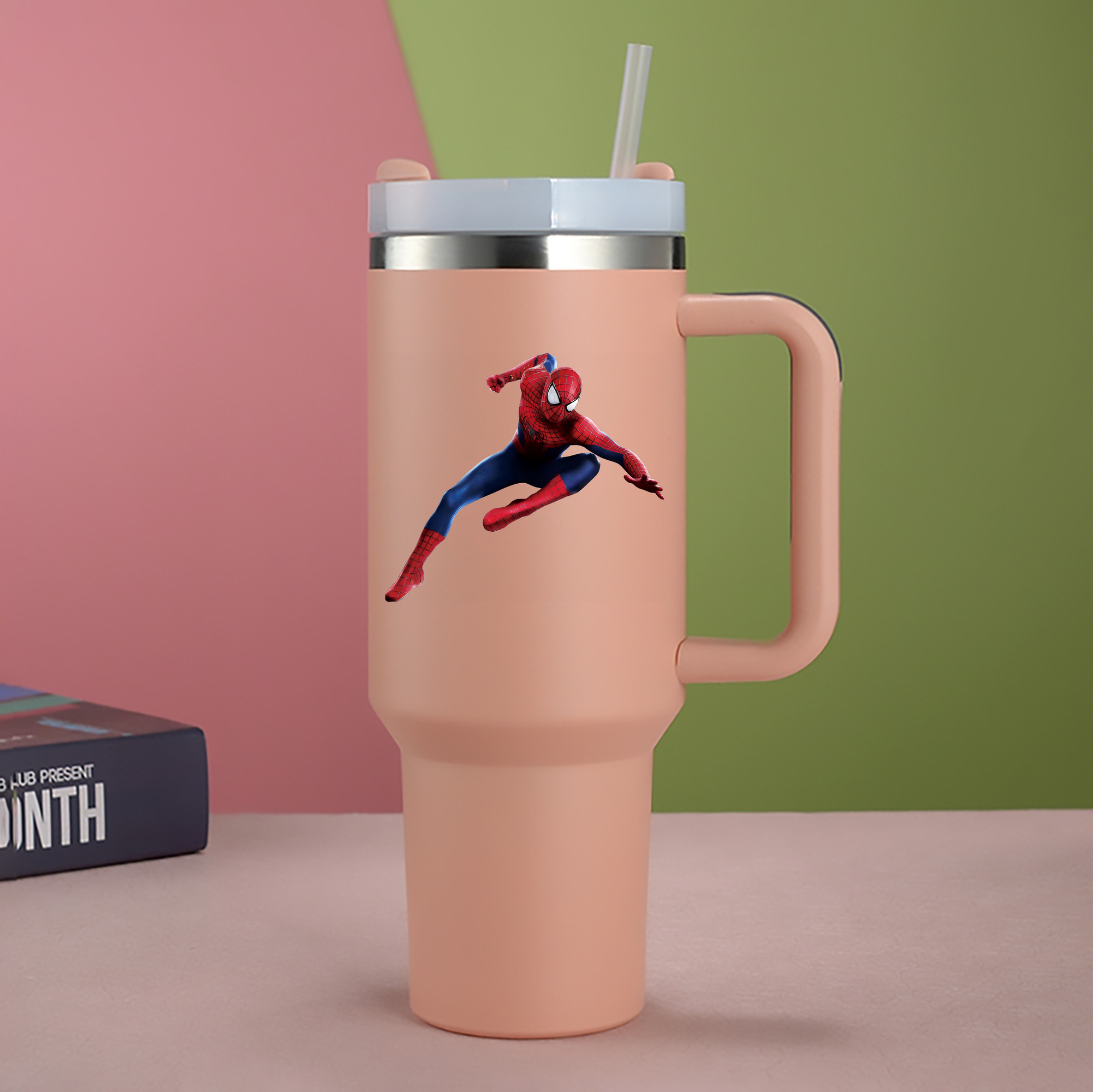 （画像用） Spider Man スパイダーマン 1200mL車用タンブラー - クリスタルステッカー（プラスチックストロー付き）