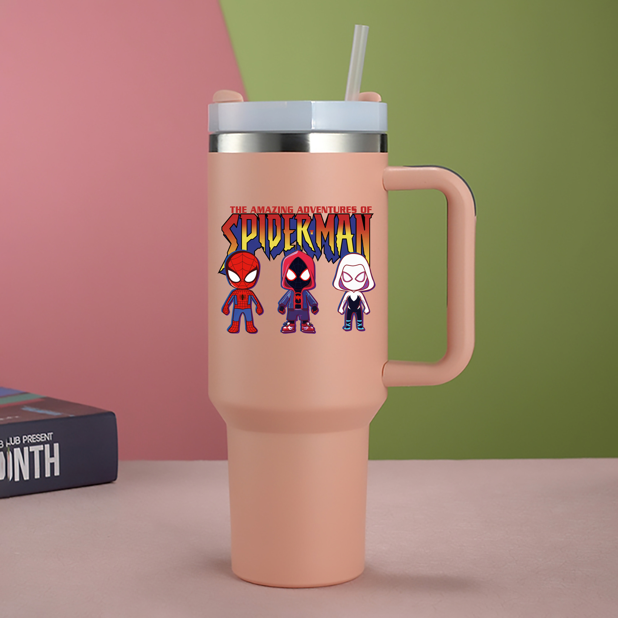 （画像用） Spider Man スパイダーマン 1200mL車用タンブラー - クリスタルステッカー（プラスチックストロー付き）