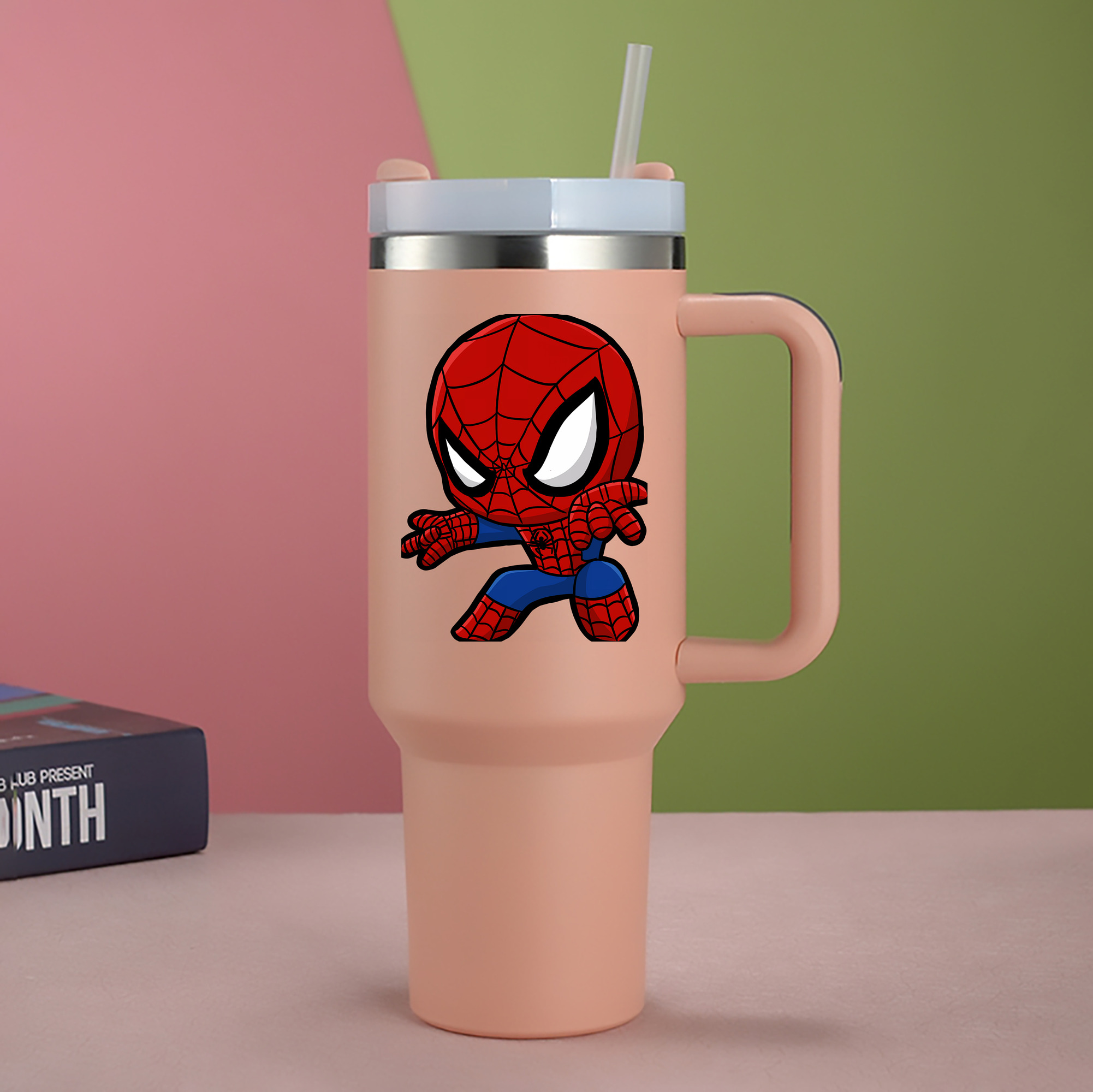 （画像用） Spider Man スパイダーマン 1200mL車用タンブラー - クリスタルステッカー（プラスチックストロー付き）