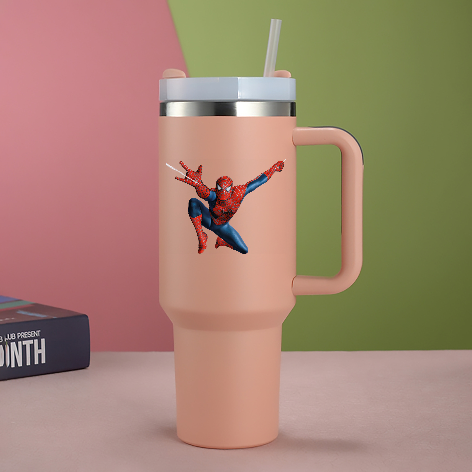 （画像用） Spider Man スパイダーマン 1200mL車用タンブラー - クリスタルステッカー（プラスチックストロー付き）