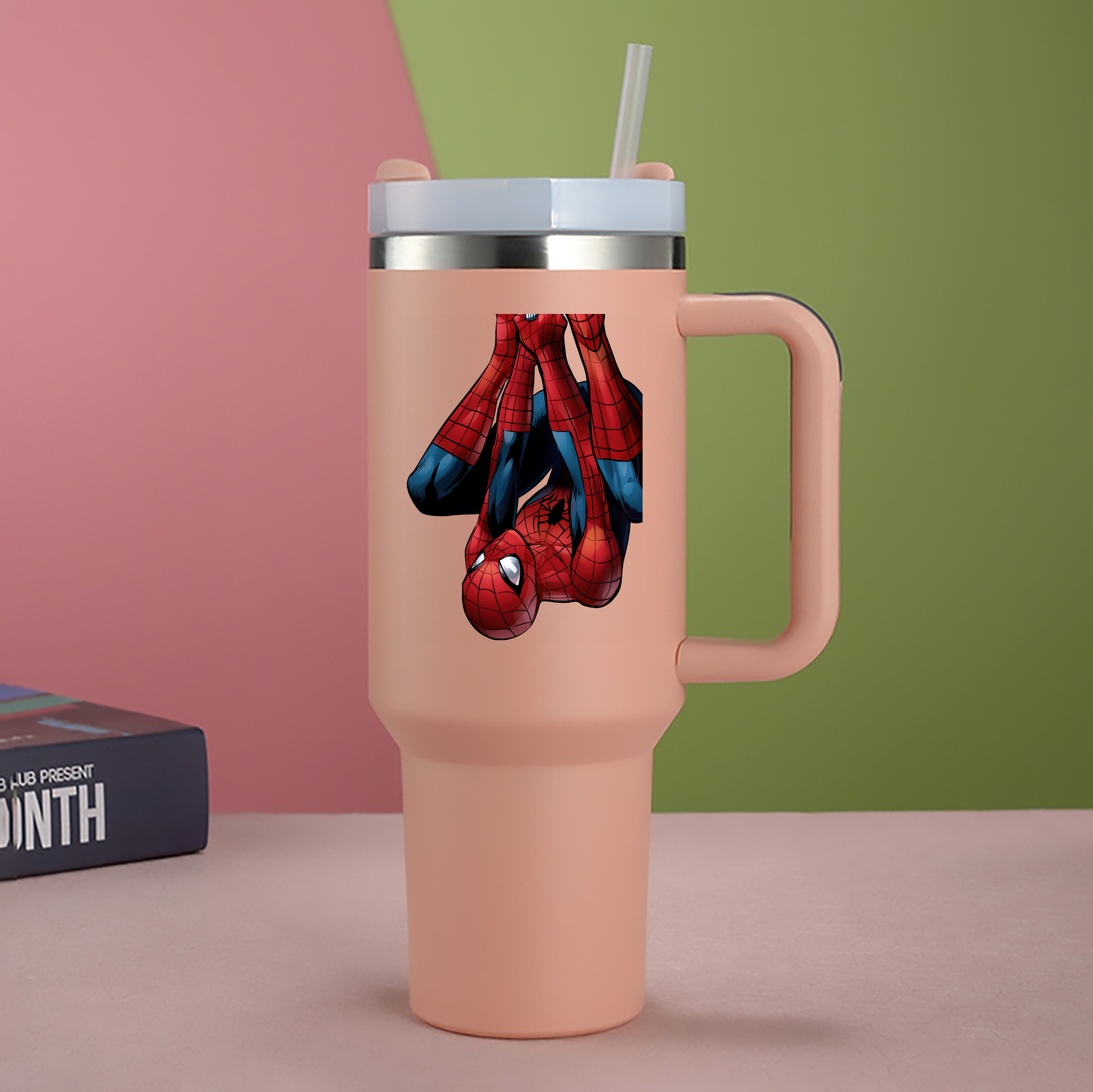 （画像用） Spider Man スパイダーマン 1200mL車用タンブラー - クリスタルステッカー（プラスチックストロー付き）