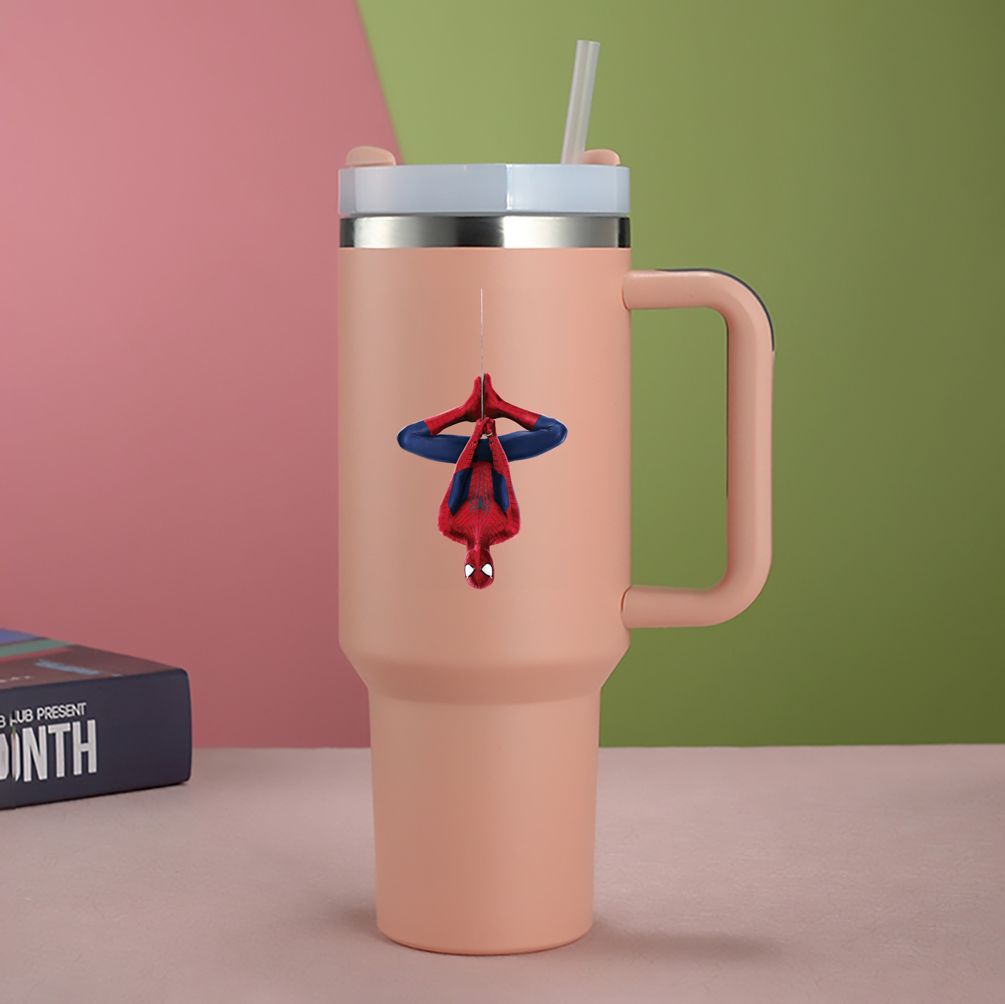 （画像用） Spider Man スパイダーマン 1200mL車用タンブラー - クリスタルステッカー（プラスチックストロー付き）