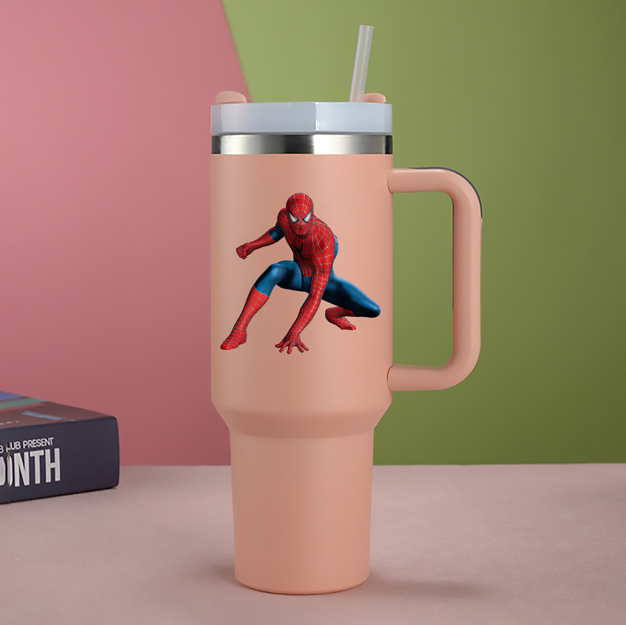 （画像用） Spider Man スパイダーマン 1200mL車用タンブラー - クリスタルステッカー（プラスチックストロー付き）