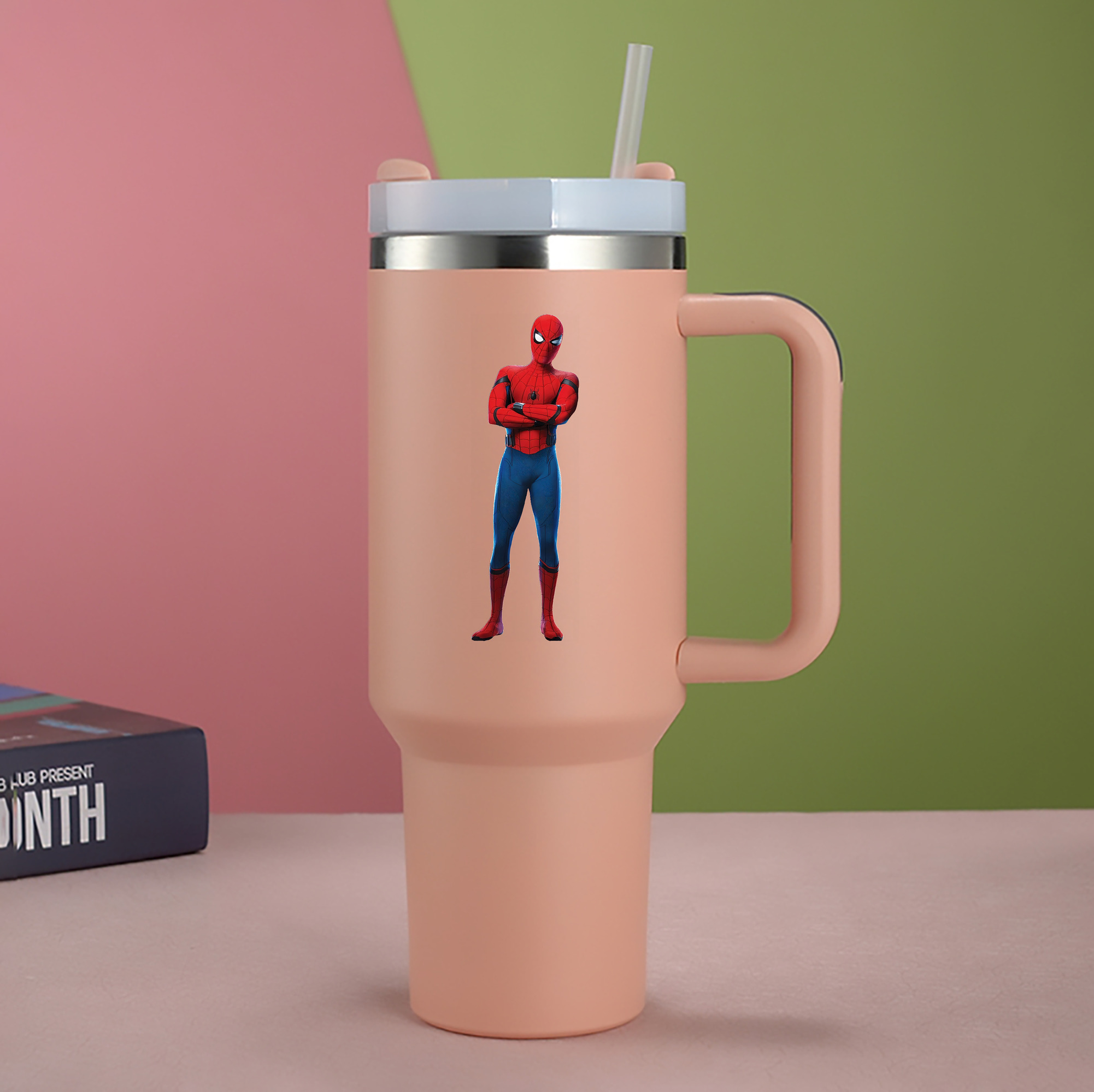 （画像用） Spider Man スパイダーマン 1200mL車用タンブラー - クリスタルステッカー（プラスチックストロー付き）