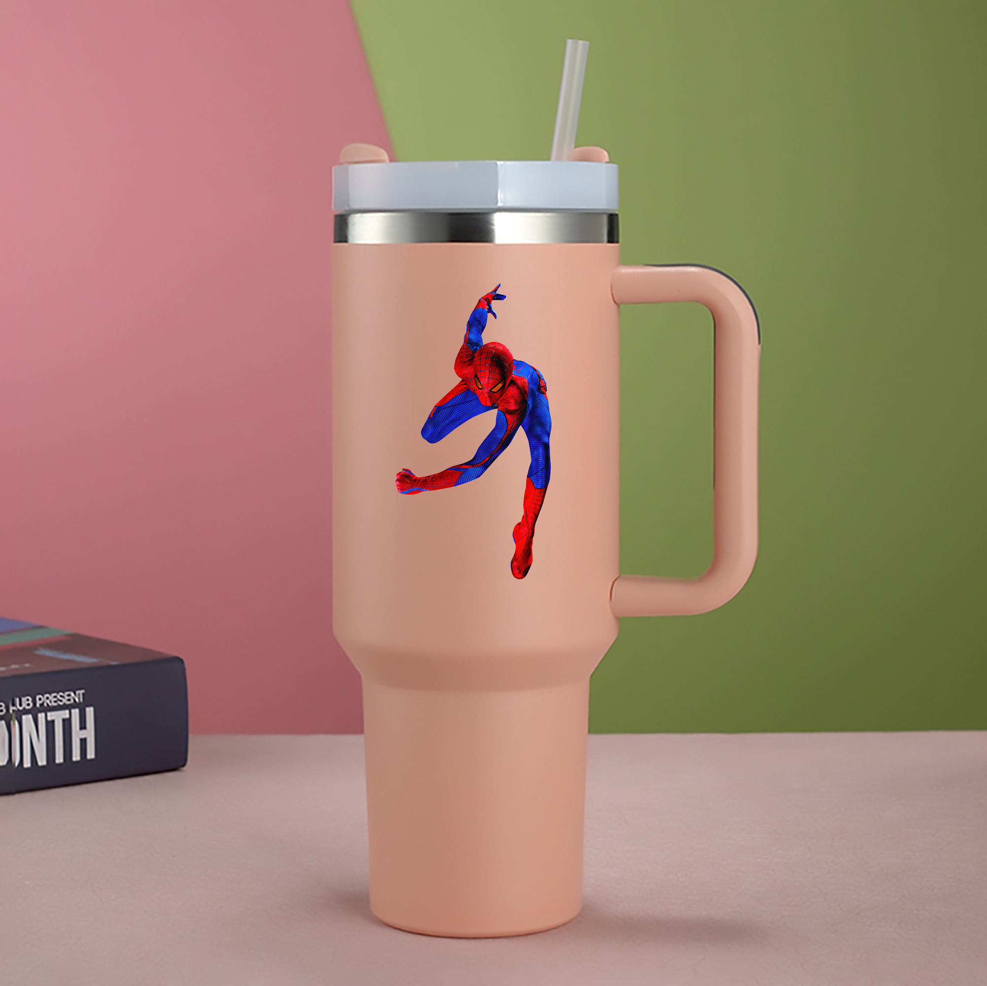 （画像用） Spider Man スパイダーマン 1200mL車用タンブラー - クリスタルステッカー（プラスチックストロー付き）