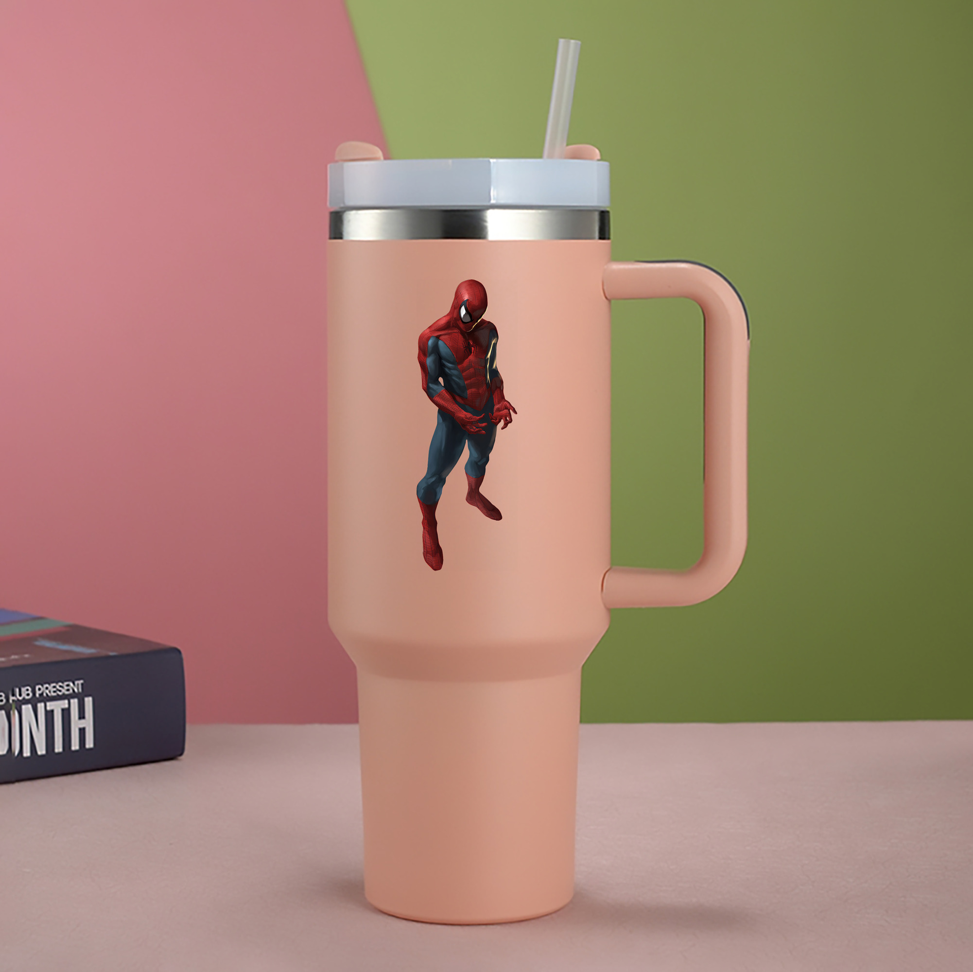 （画像用） Spider Man スパイダーマン 1200mL車用タンブラー - クリスタルステッカー（プラスチックストロー付き）