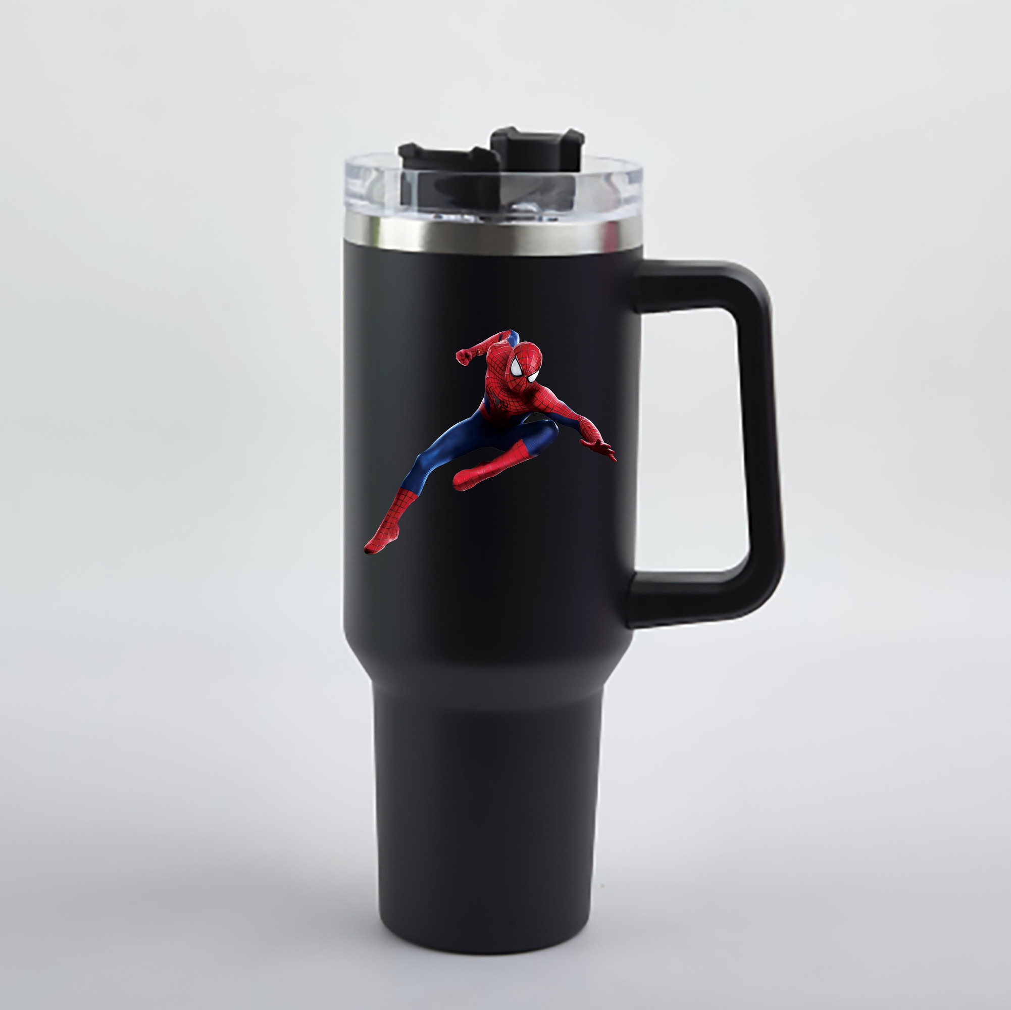 （画像用） Spider Man スパイダーマン 1200mL車用タンブラー - クリスタルステッカー（プラスチックストロー付き）