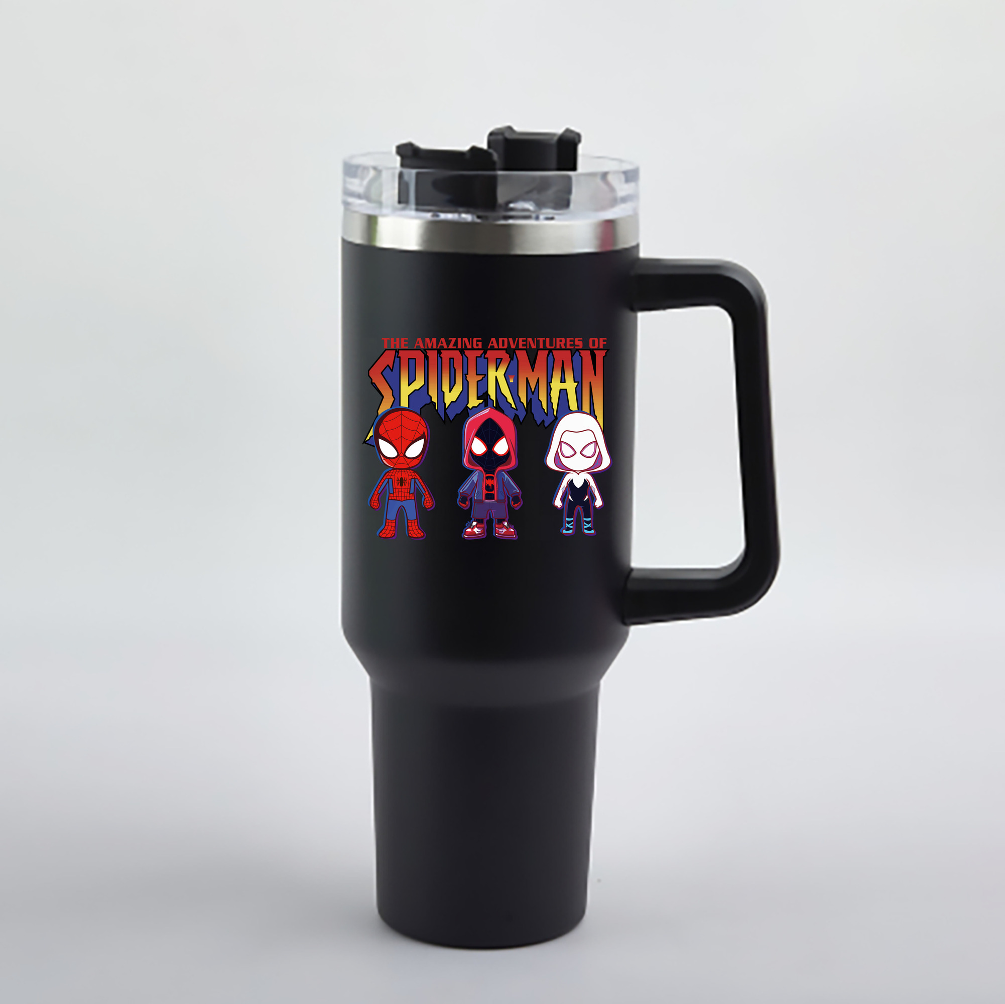 （画像用） Spider Man スパイダーマン 1200mL車用タンブラー - クリスタルステッカー（プラスチックストロー付き）