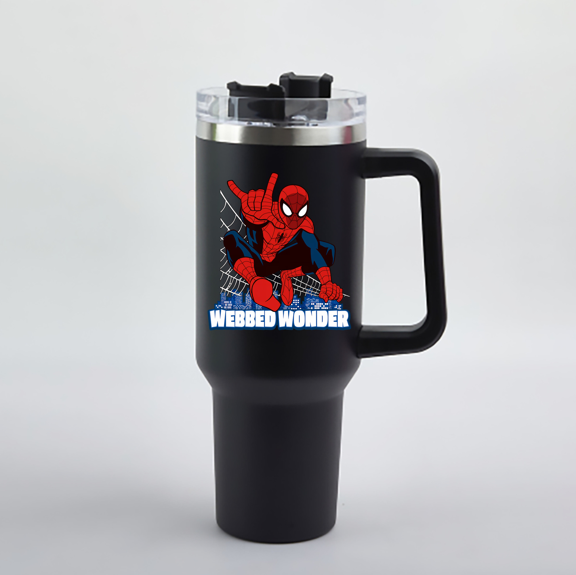 （画像用） Spider Man スパイダーマン 1200mL車用タンブラー - クリスタルステッカー（プラスチックストロー付き）