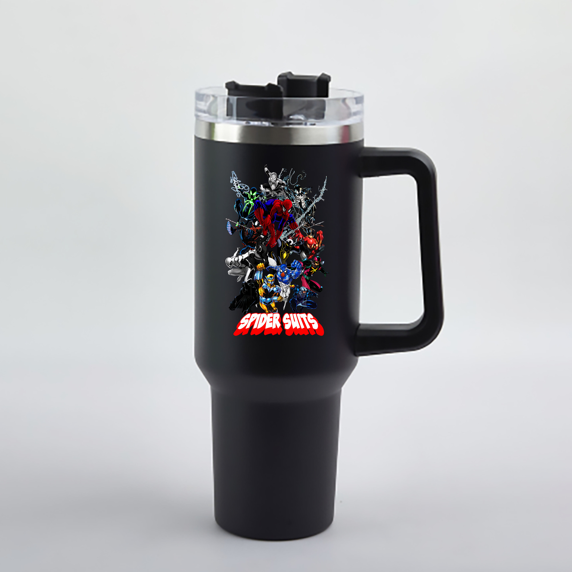 （画像用） Spider Man スパイダーマン 1200mL車用タンブラー - クリスタルステッカー（プラスチックストロー付き）