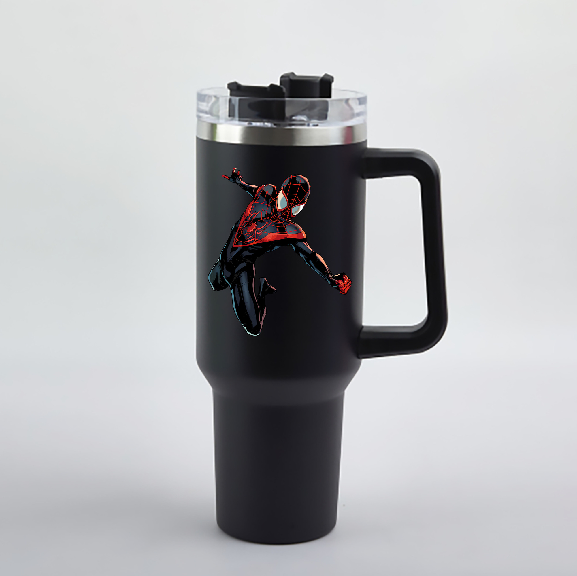 （画像用） Spider Man スパイダーマン 1200mL車用タンブラー - クリスタルステッカー（プラスチックストロー付き）