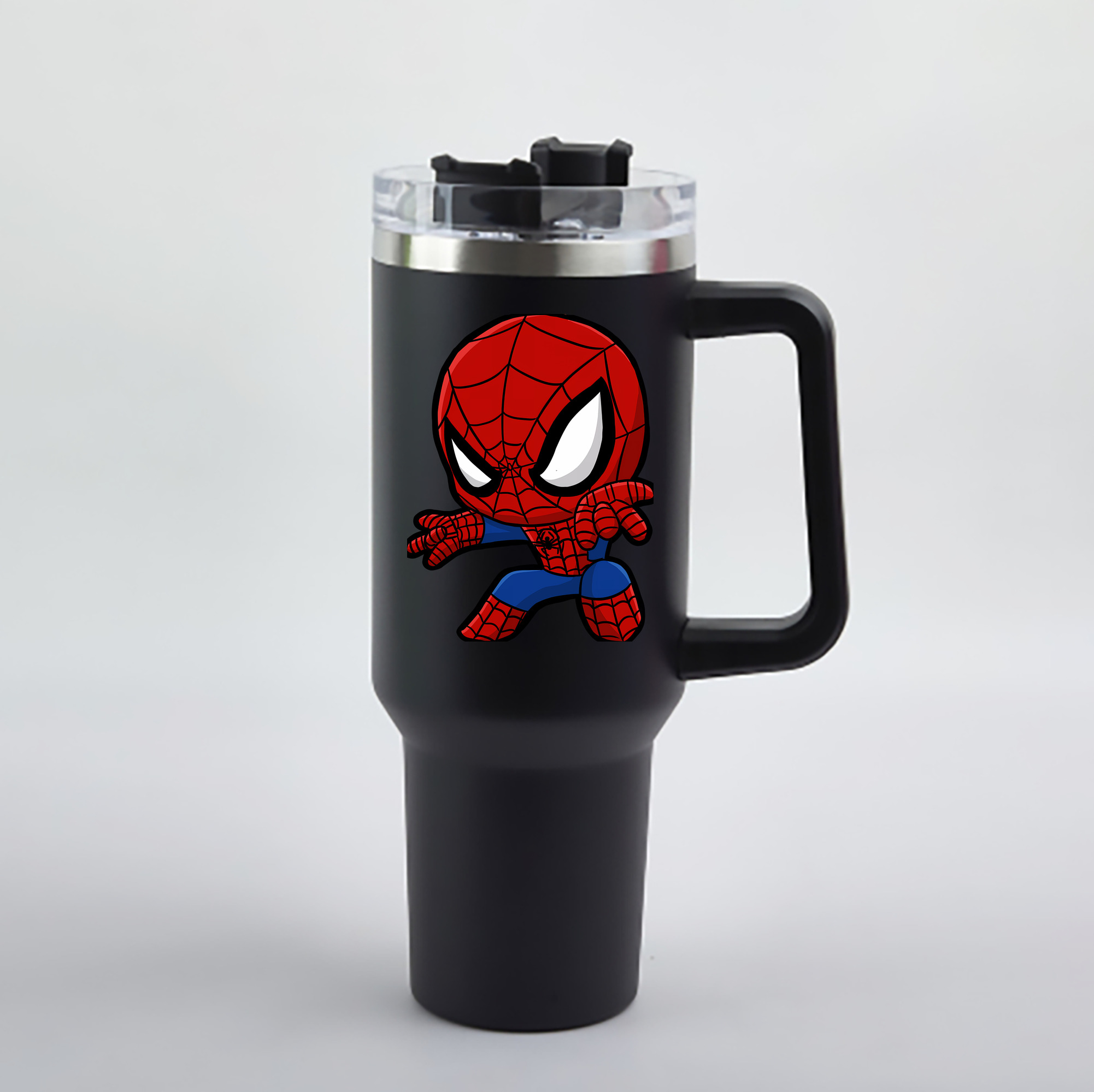 （画像用） Spider Man スパイダーマン 1200mL車用タンブラー - クリスタルステッカー（プラスチックストロー付き）