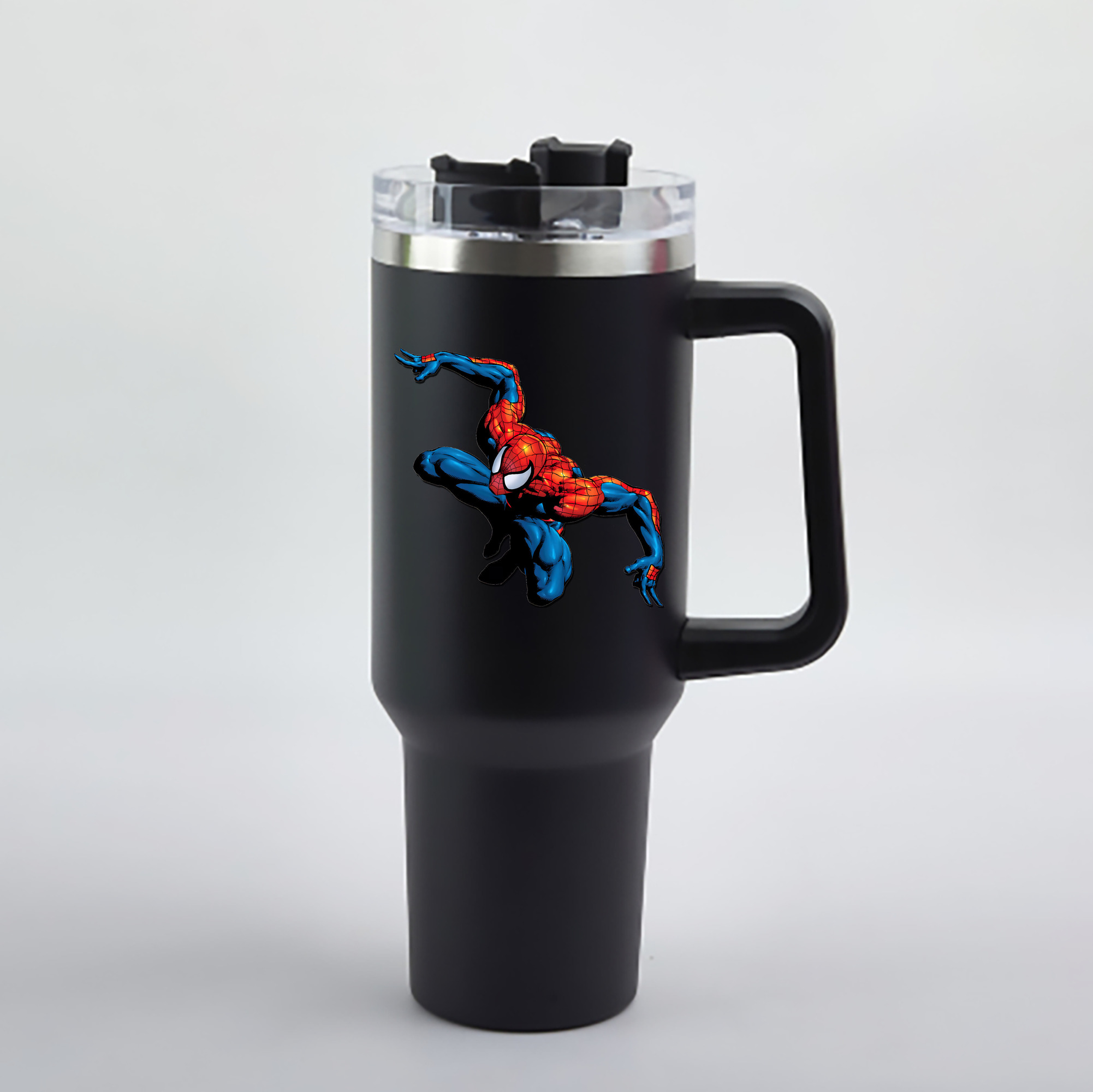（画像用） Spider Man スパイダーマン 1200mL車用タンブラー - クリスタルステッカー（プラスチックストロー付き）