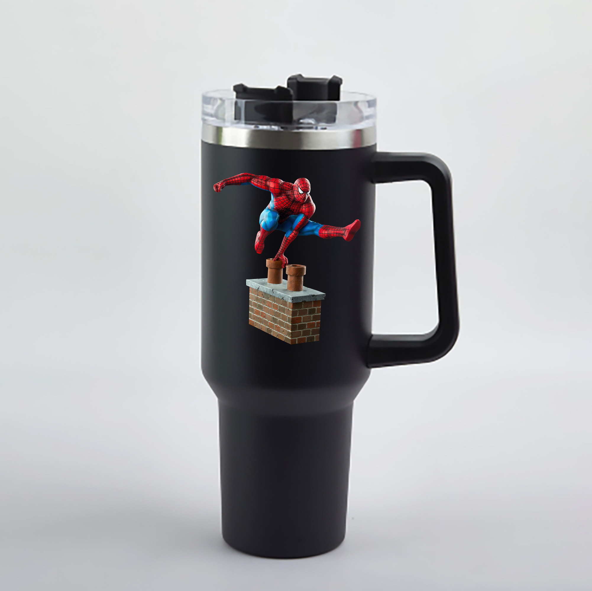 （画像用） Spider Man スパイダーマン 1200mL車用タンブラー - クリスタルステッカー（プラスチックストロー付き）