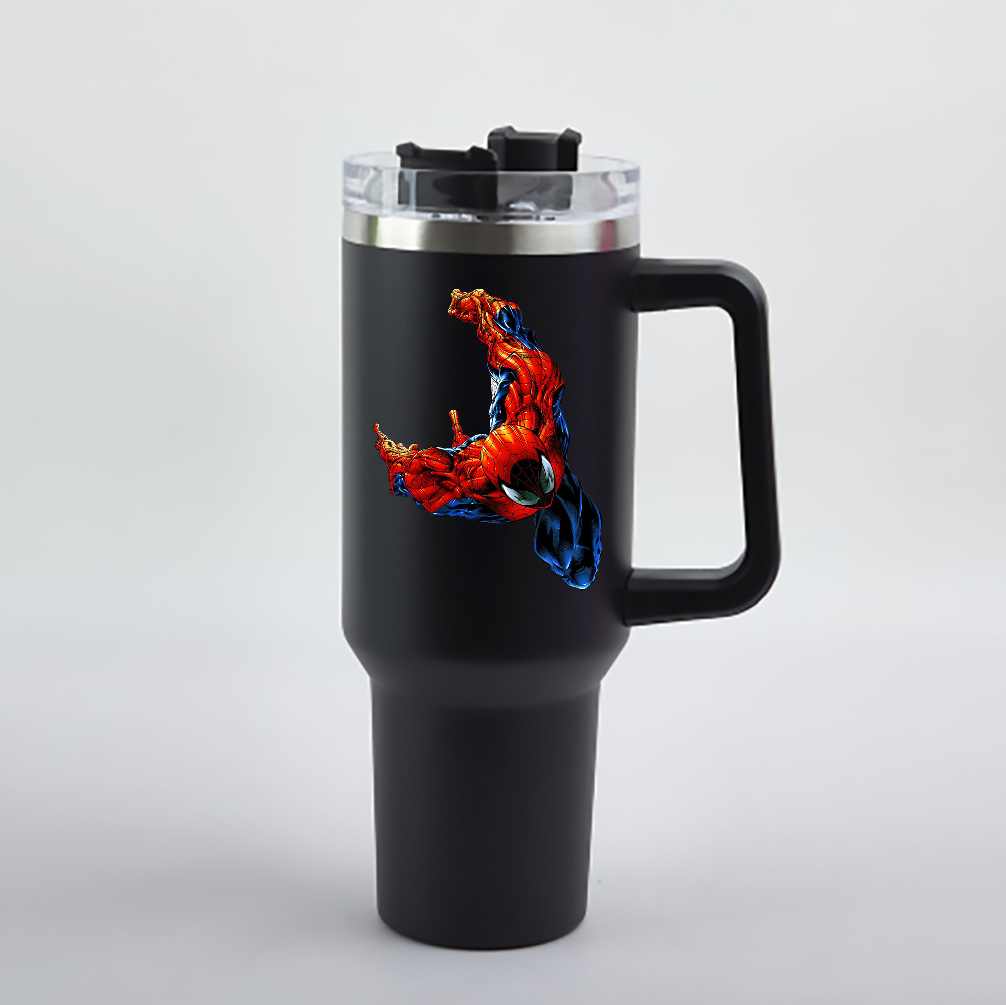 （画像用） Spider Man スパイダーマン 1200mL車用タンブラー - クリスタルステッカー（プラスチックストロー付き）