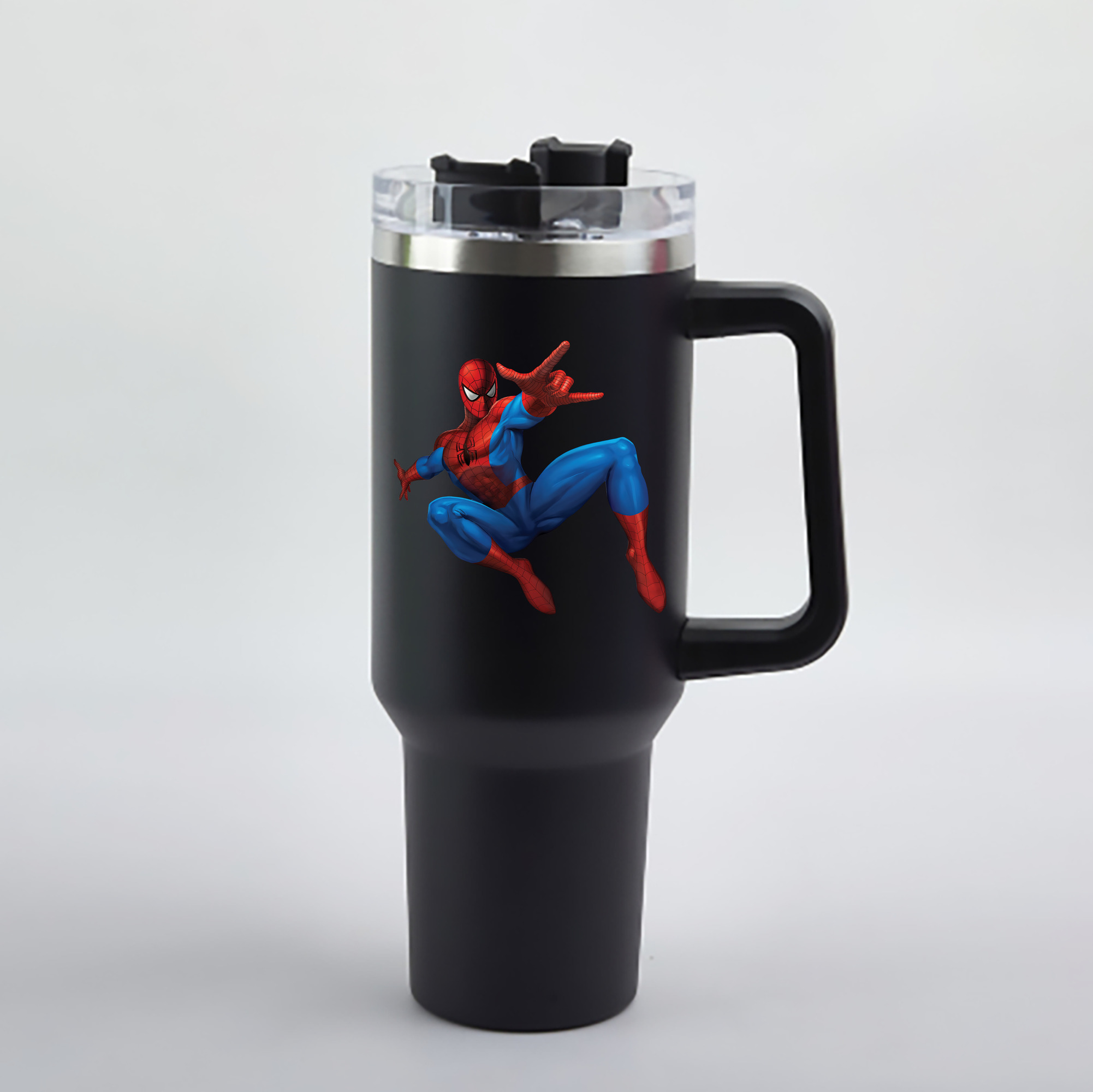 （画像用） Spider Man スパイダーマン 1200mL車用タンブラー - クリスタルステッカー（プラスチックストロー付き）