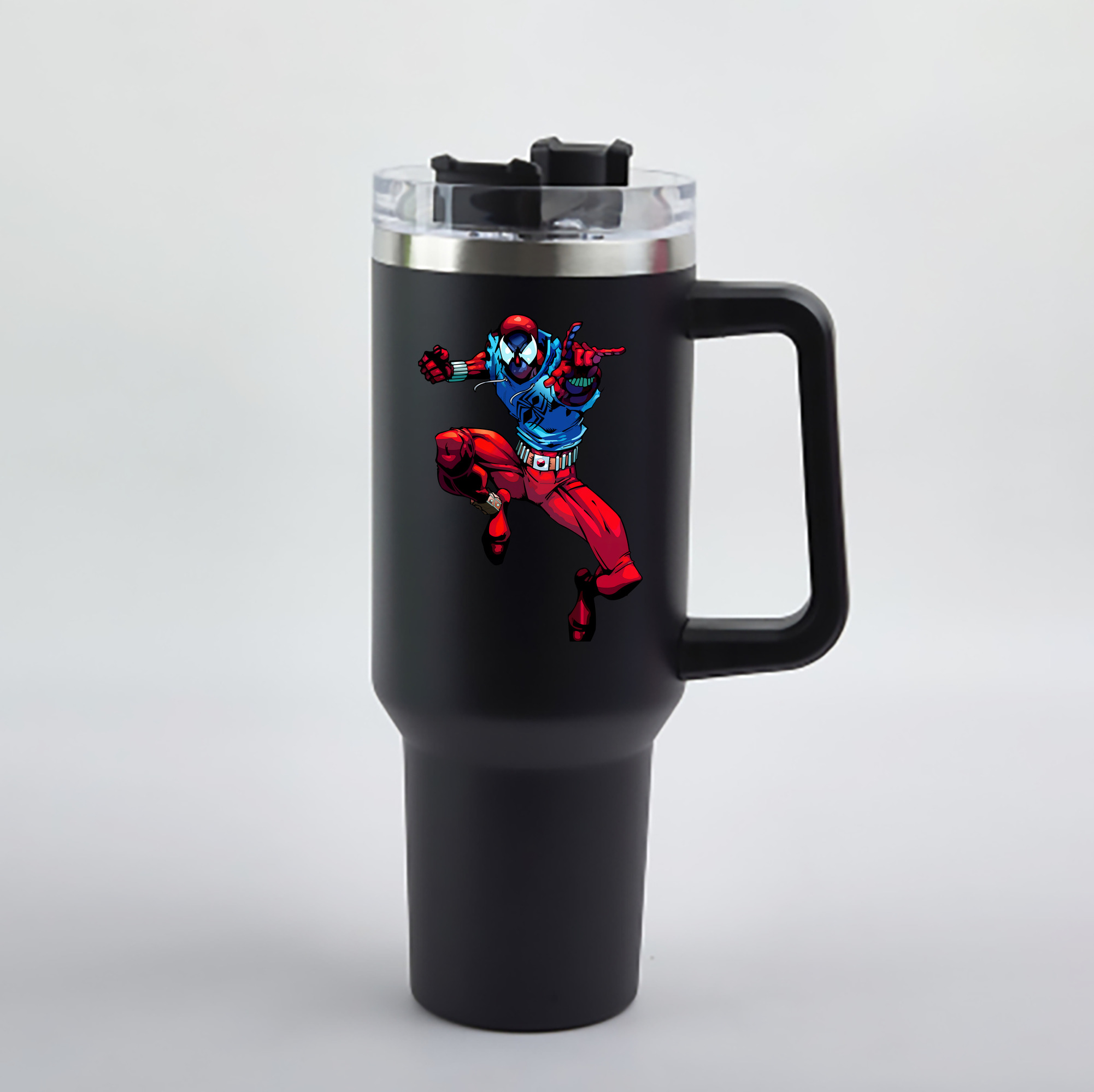 （画像用） Spider Man スパイダーマン 1200mL車用タンブラー - クリスタルステッカー（プラスチックストロー付き）