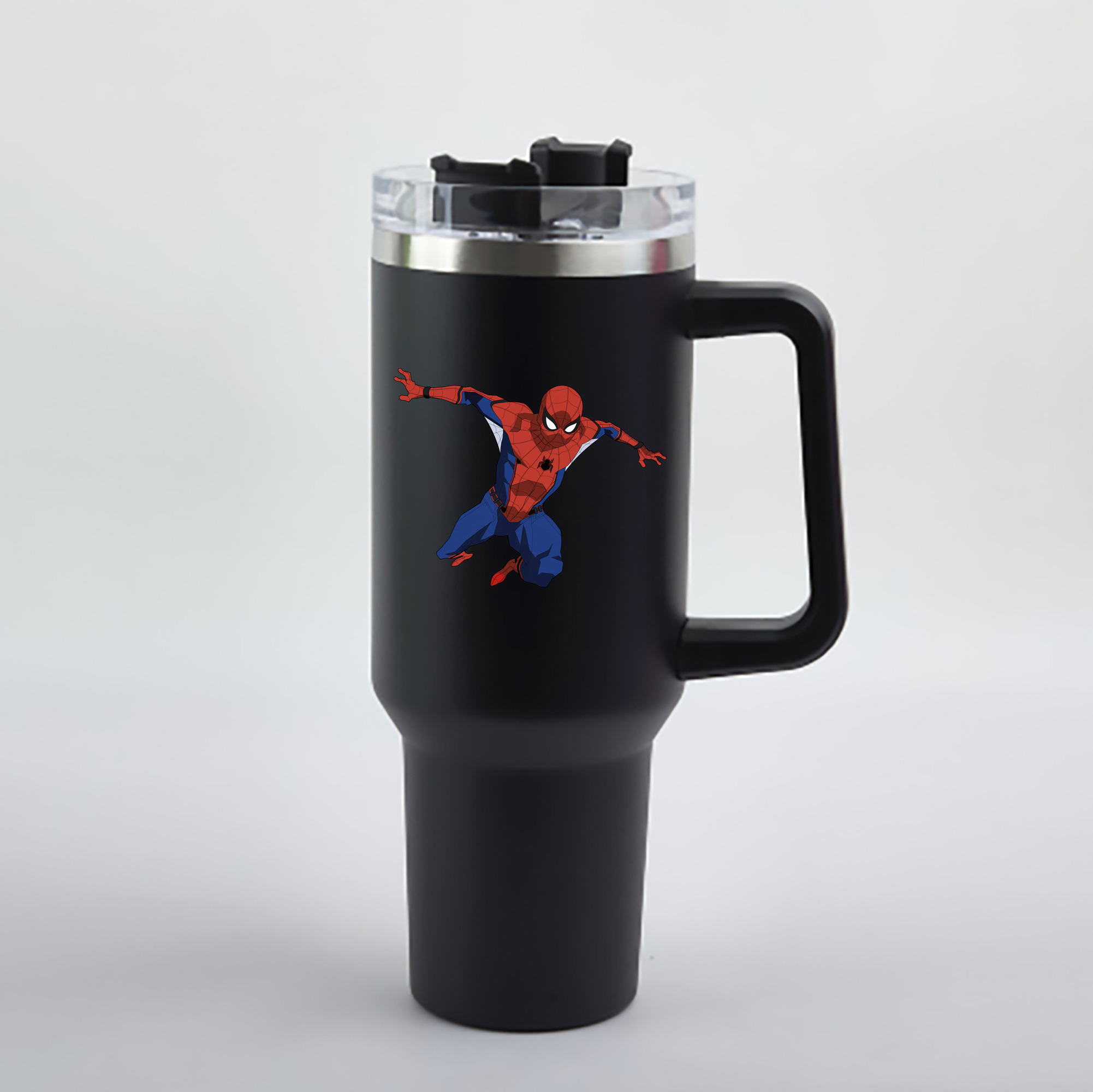 （画像用） Spider Man スパイダーマン 1200mL車用タンブラー - クリスタルステッカー（プラスチックストロー付き）