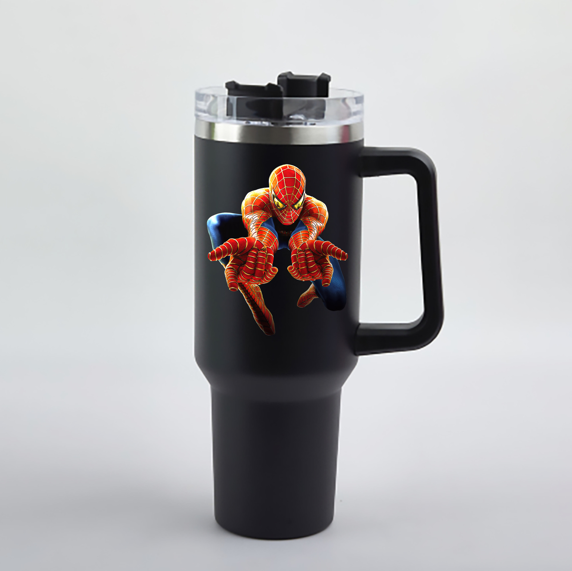 （画像用） Spider Man スパイダーマン 1200mL車用タンブラー - クリスタルステッカー（プラスチックストロー付き）
