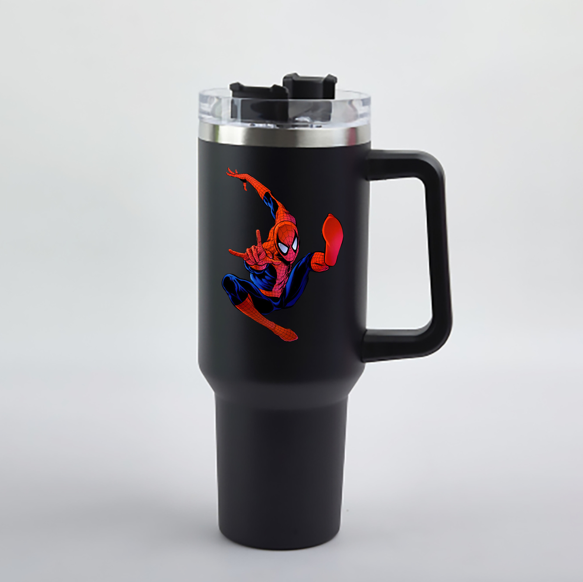 （画像用） Spider Man スパイダーマン 1200mL車用タンブラー - クリスタルステッカー（プラスチックストロー付き）