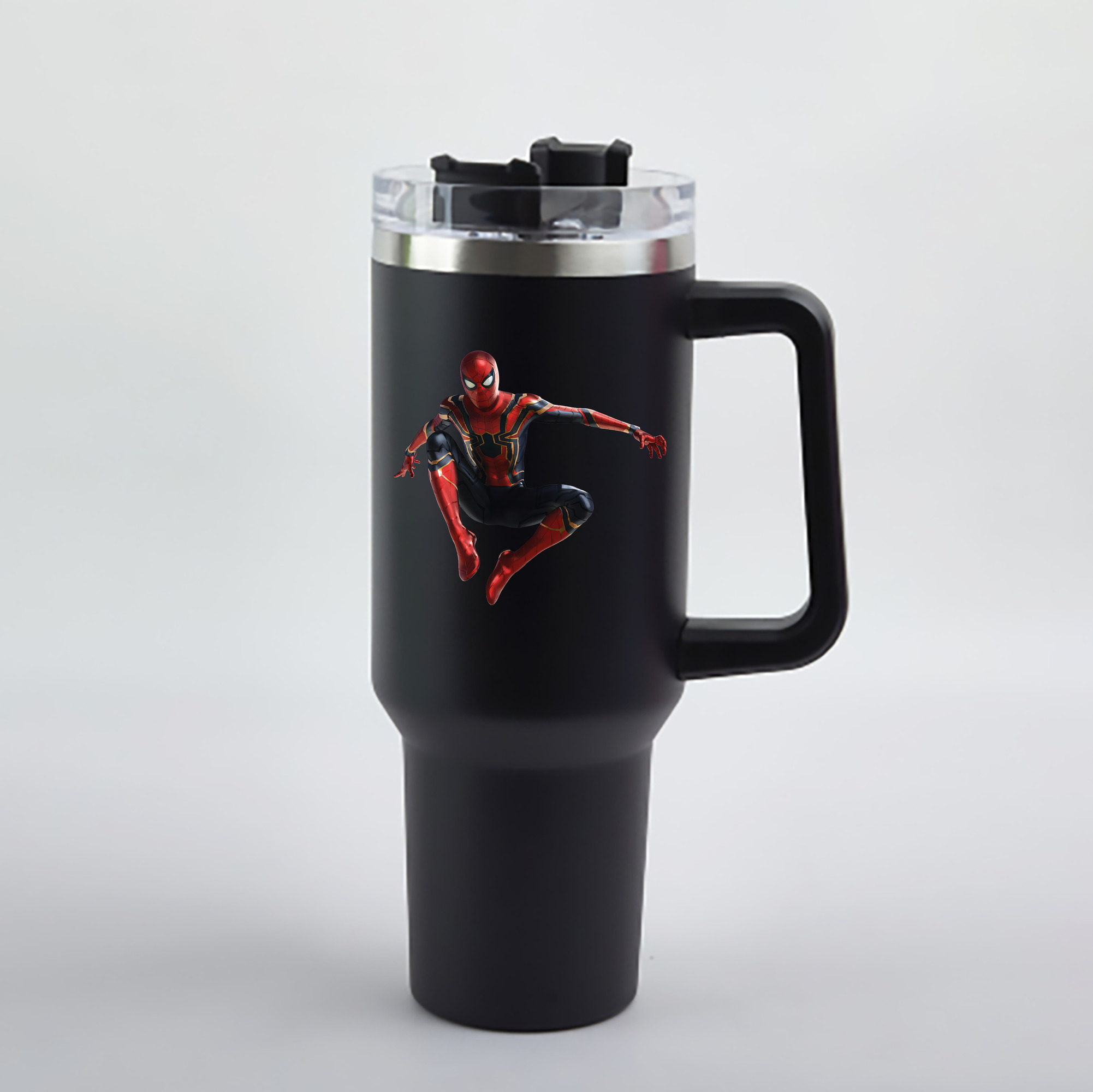 （画像用） Spider Man スパイダーマン 1200mL車用タンブラー - クリスタルステッカー（プラスチックストロー付き）