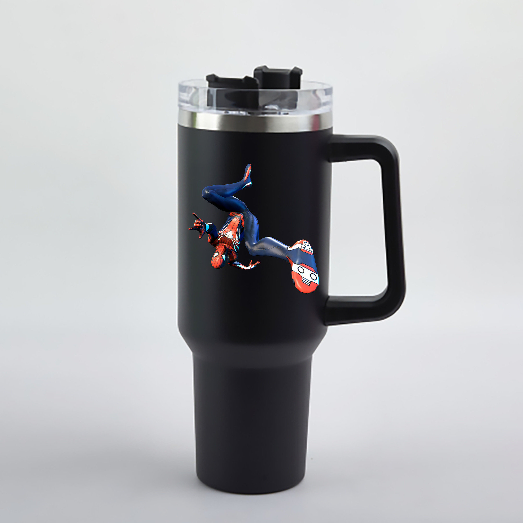 （画像用） Spider Man スパイダーマン 1200mL車用タンブラー - クリスタルステッカー（プラスチックストロー付き）