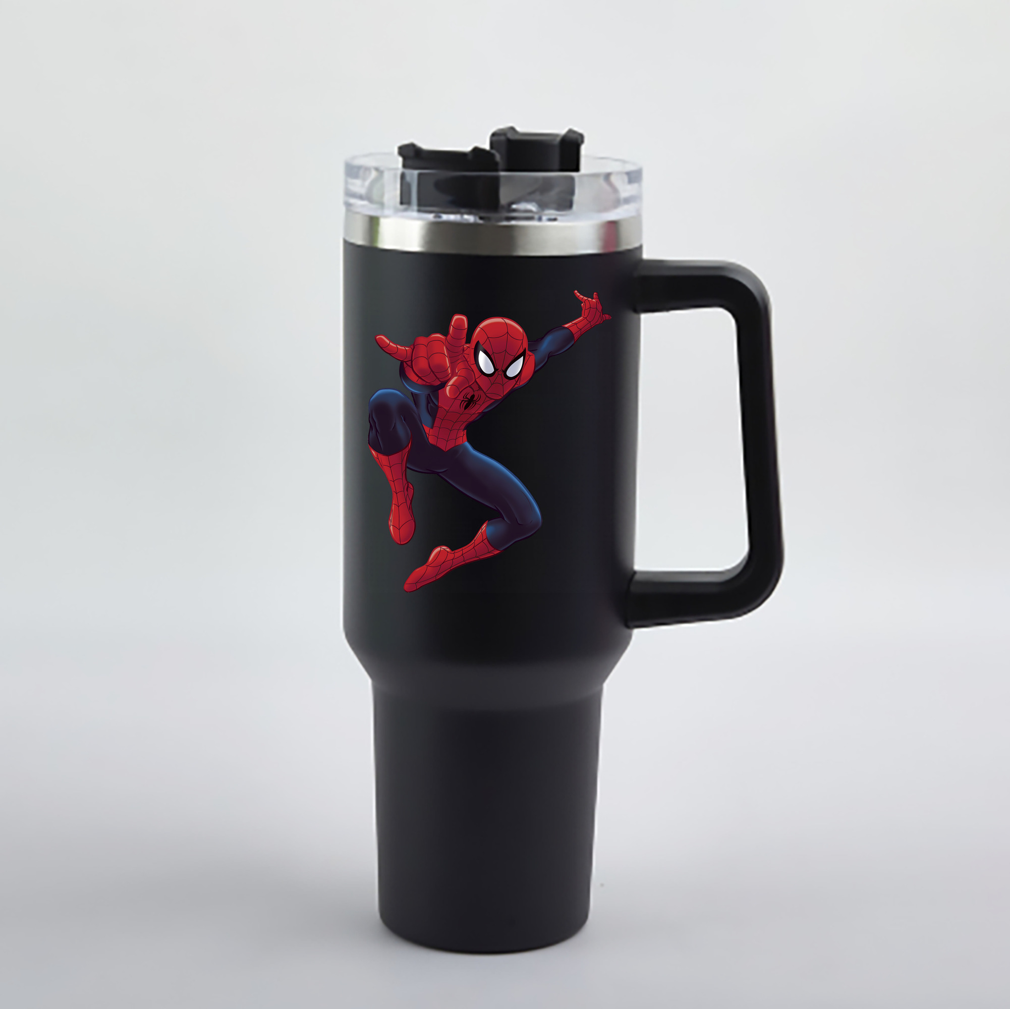 （画像用） Spider Man スパイダーマン 1200mL車用タンブラー - クリスタルステッカー（プラスチックストロー付き）