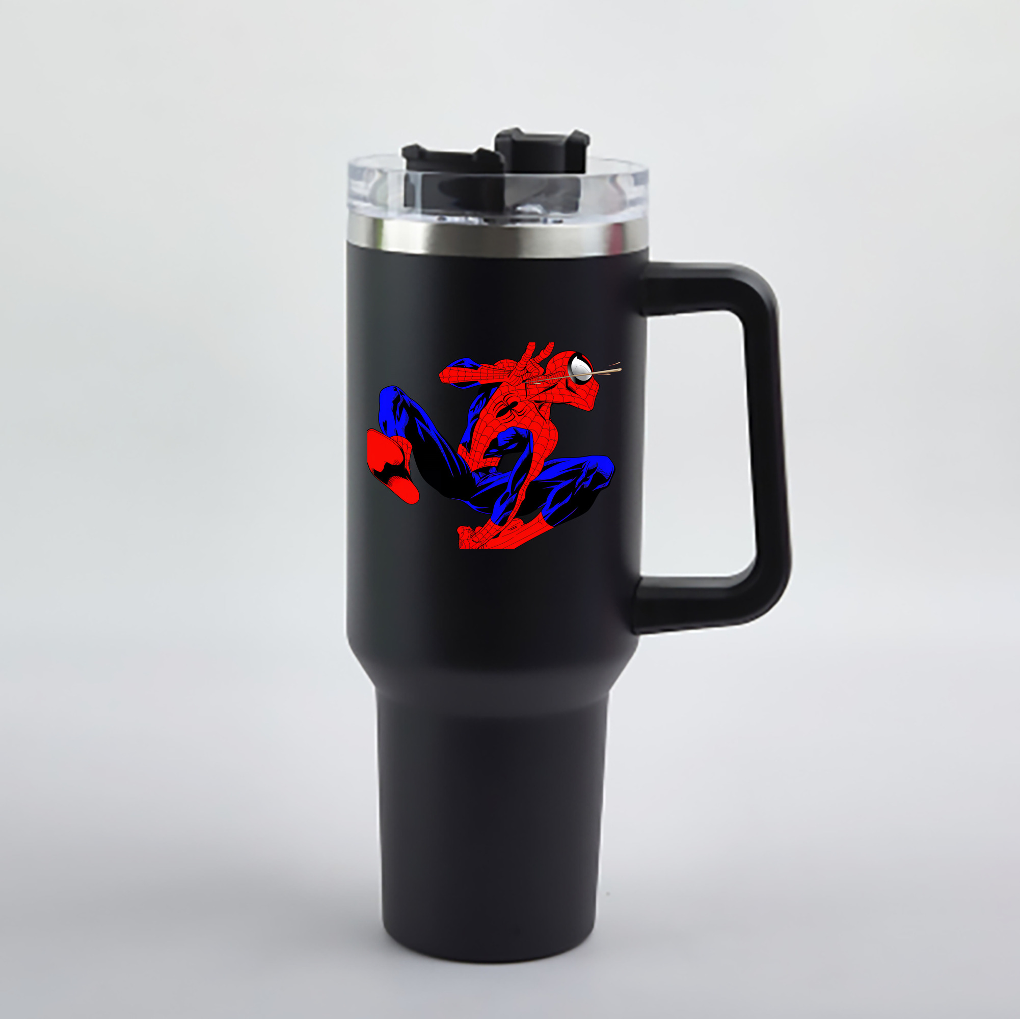 （画像用） Spider Man スパイダーマン 1200mL車用タンブラー - クリスタルステッカー（プラスチックストロー付き）