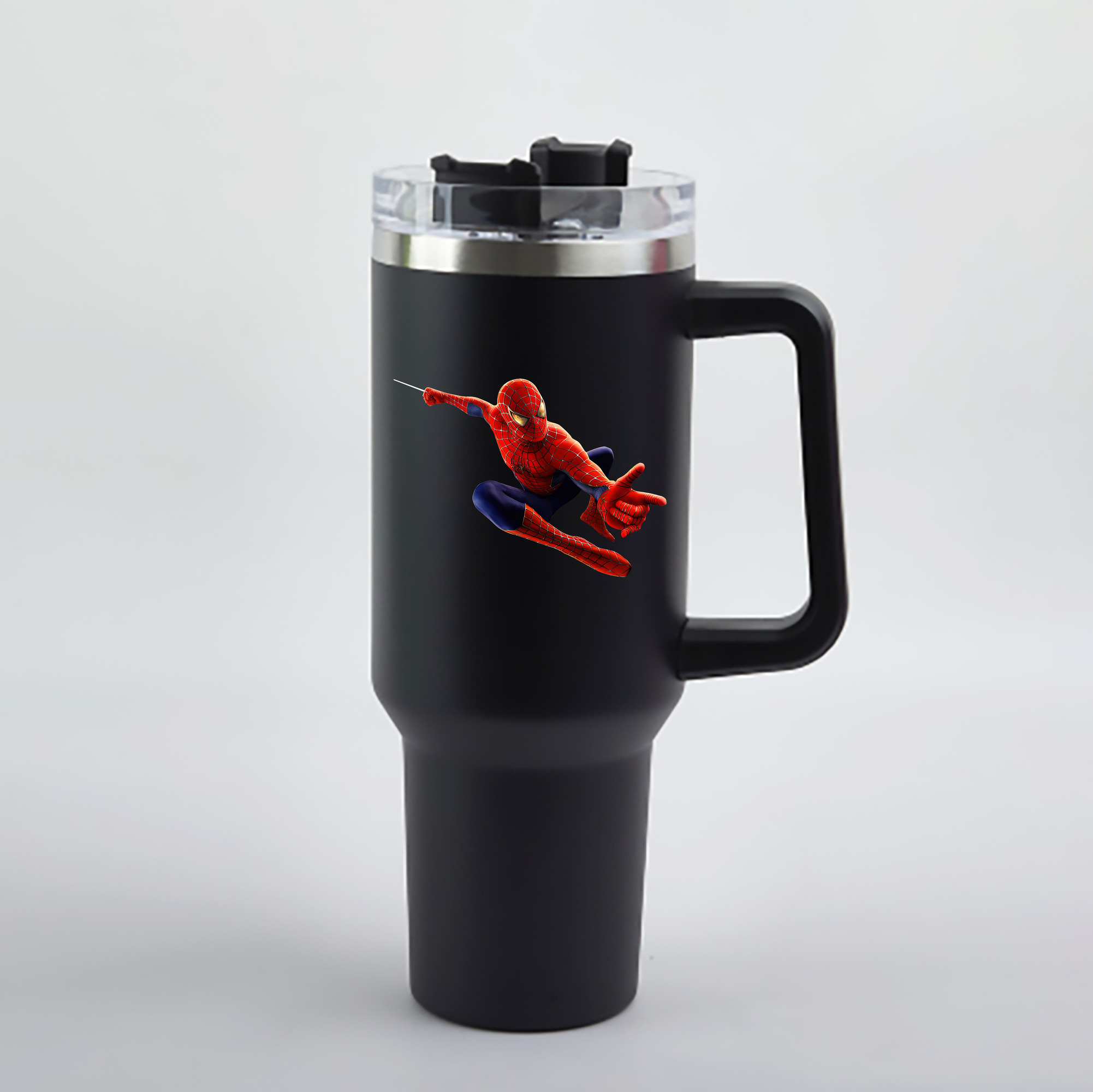 （画像用） Spider Man スパイダーマン 1200mL車用タンブラー - クリスタルステッカー（プラスチックストロー付き）