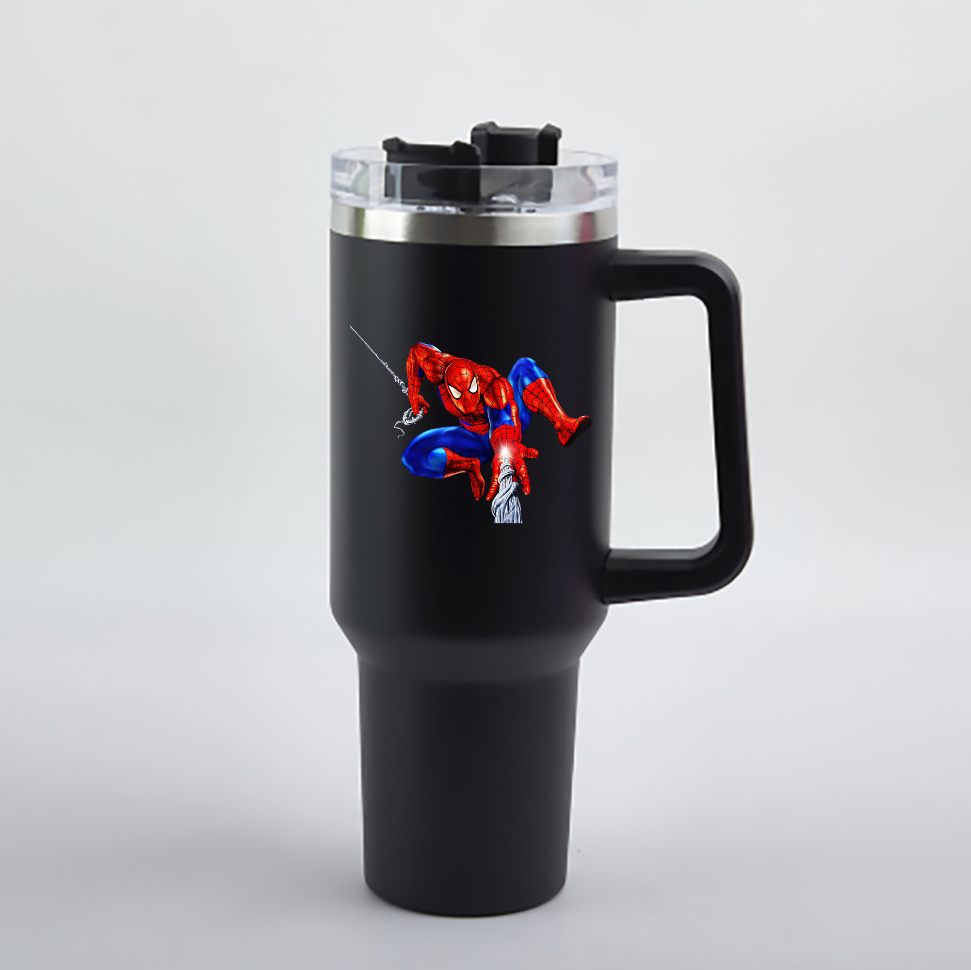 （画像用） Spider Man スパイダーマン 1200mL車用タンブラー - クリスタルステッカー（プラスチックストロー付き）